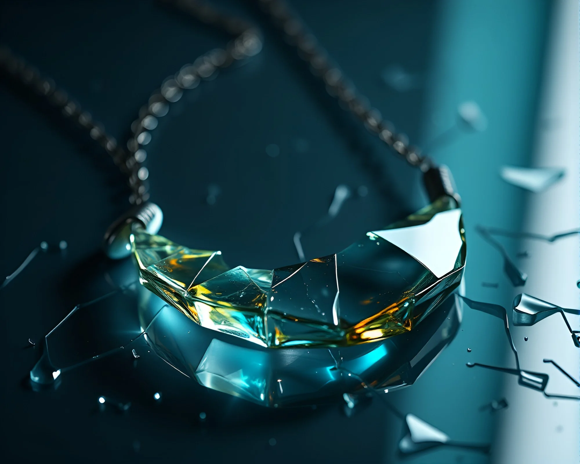 Shattered Glass Necklace Illuminated by Glow-in-the-Dark Light