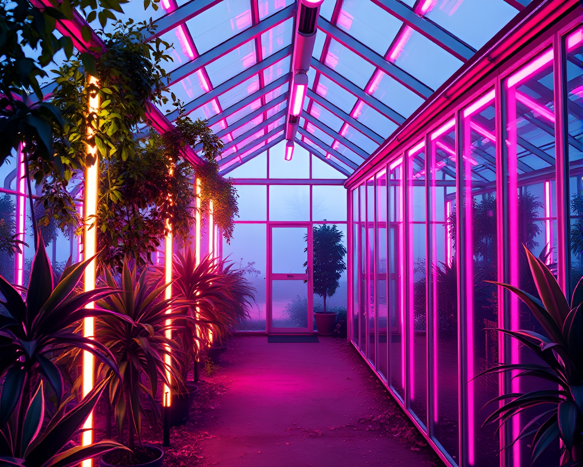 Neon Glass Greenhouse Under Ambient Occlusion Glow – free AI stock image