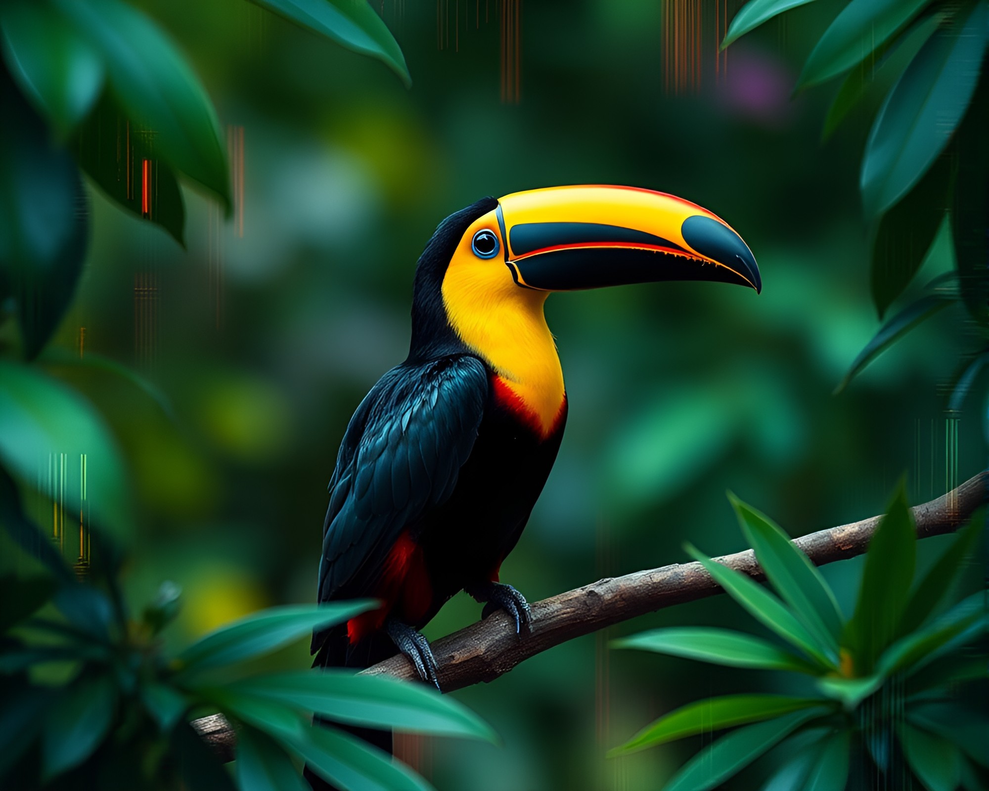Toucan Silhouette in Glitchy Indigo Frame – free AI stock image