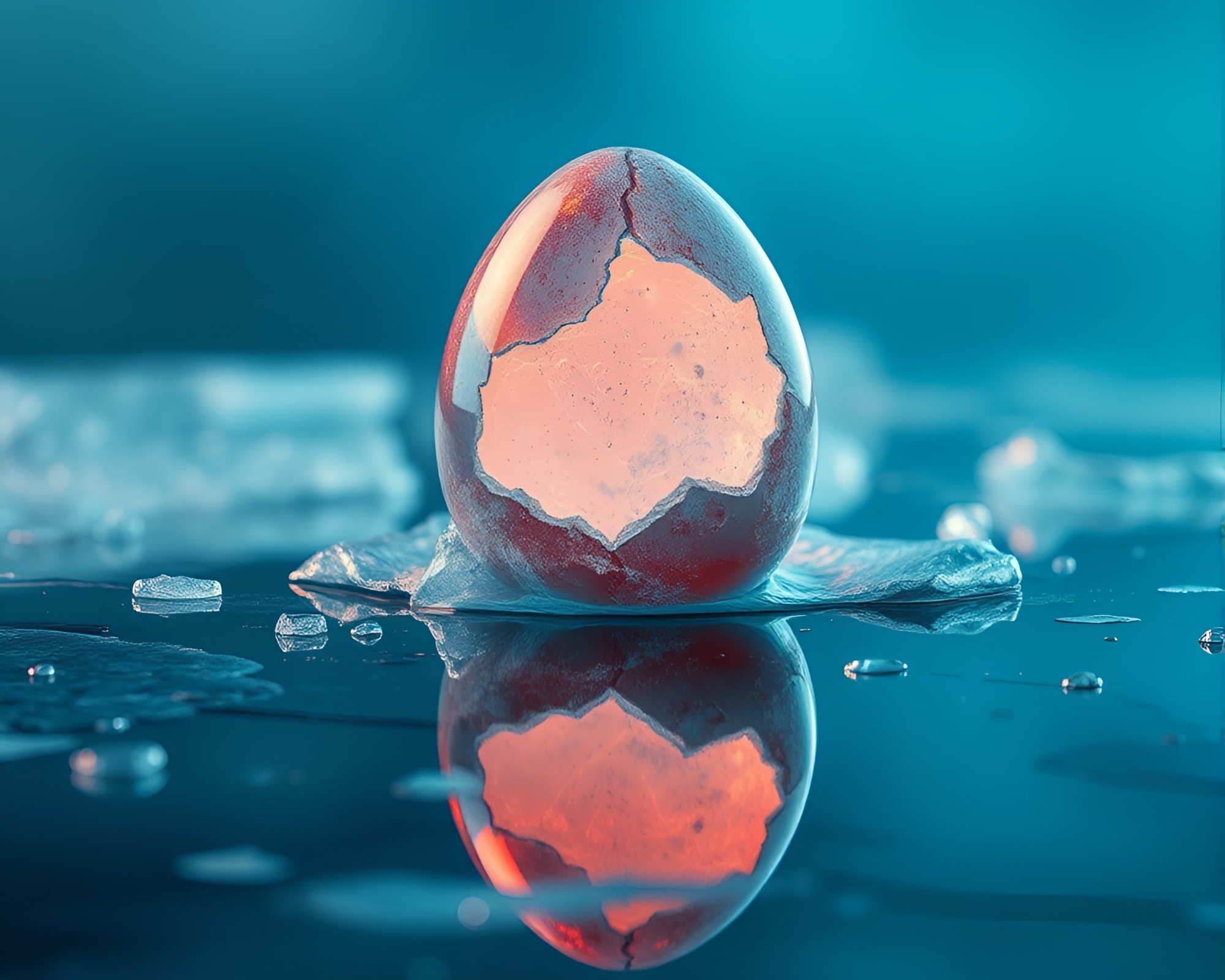 Surreal Dragon Egg Reflecting on Frozen Ice Cracks – free AI stock image