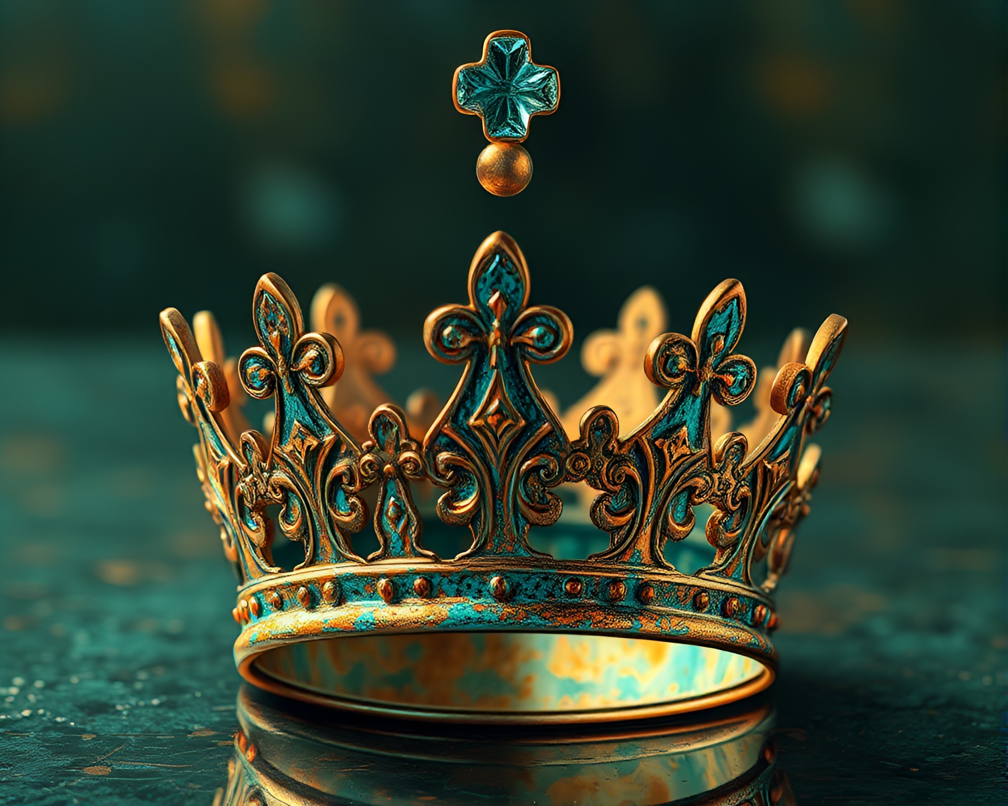 Verdigris Crown Prisms: A Lithographic Masterpiece – free AI stock image