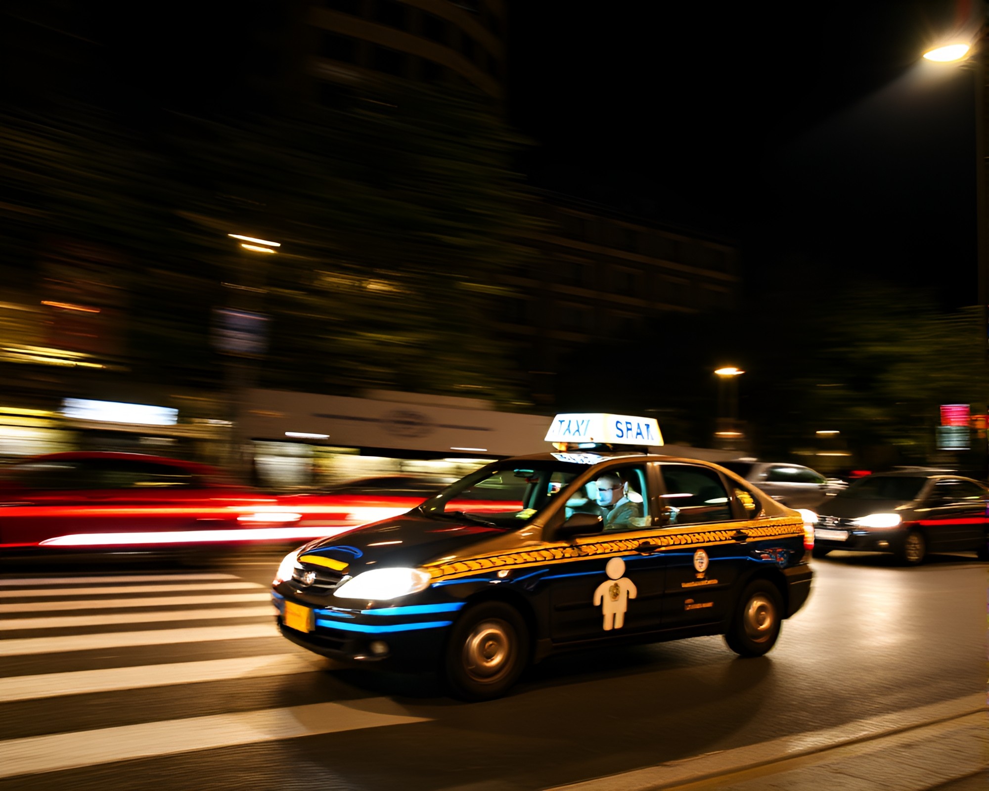Taxi Choir Statue Illuminated by Torchlight in Stencil Art – free AI stock image