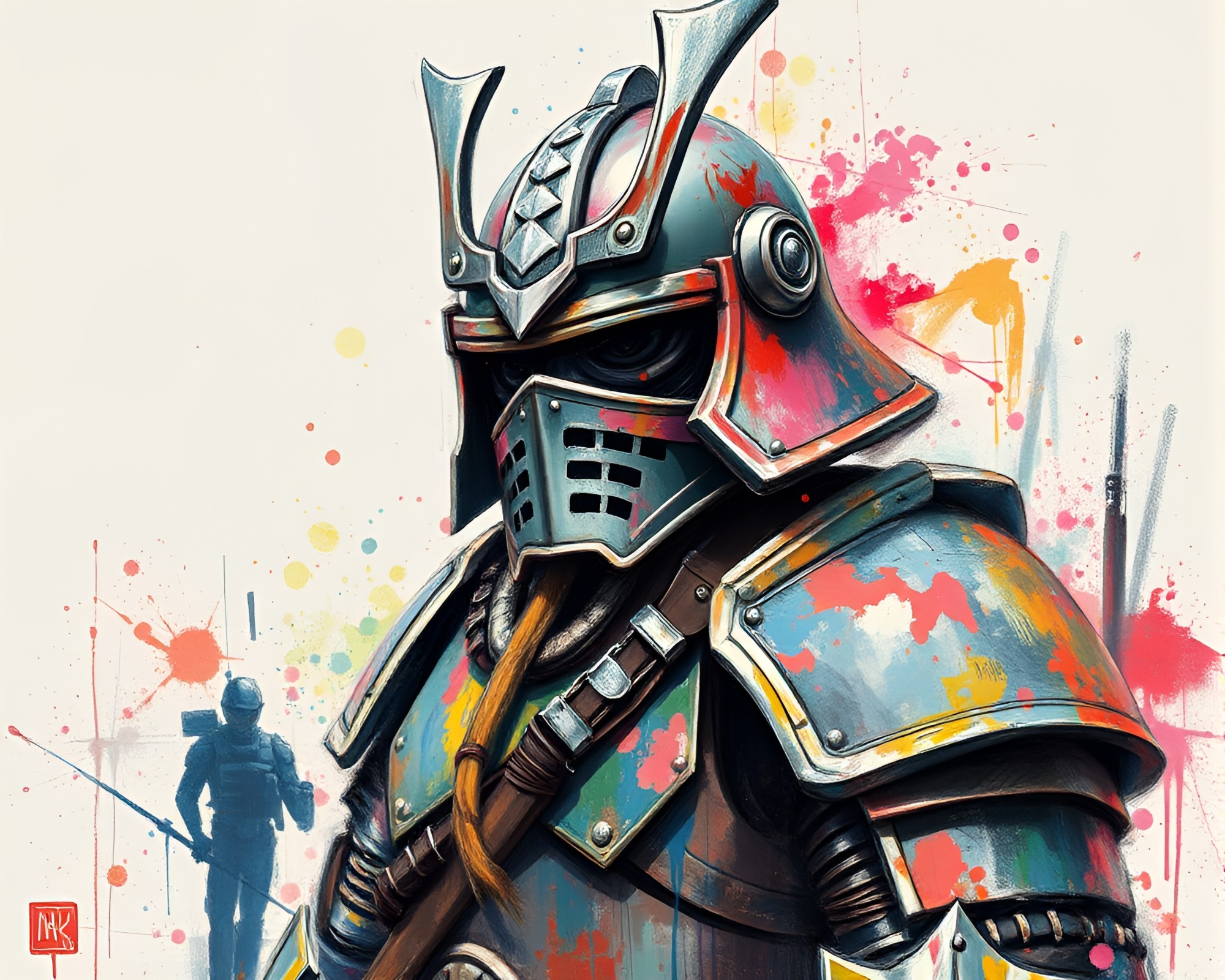 Samurai Warrior in Pastel Graffiti Armor Artwork – free AI stock image