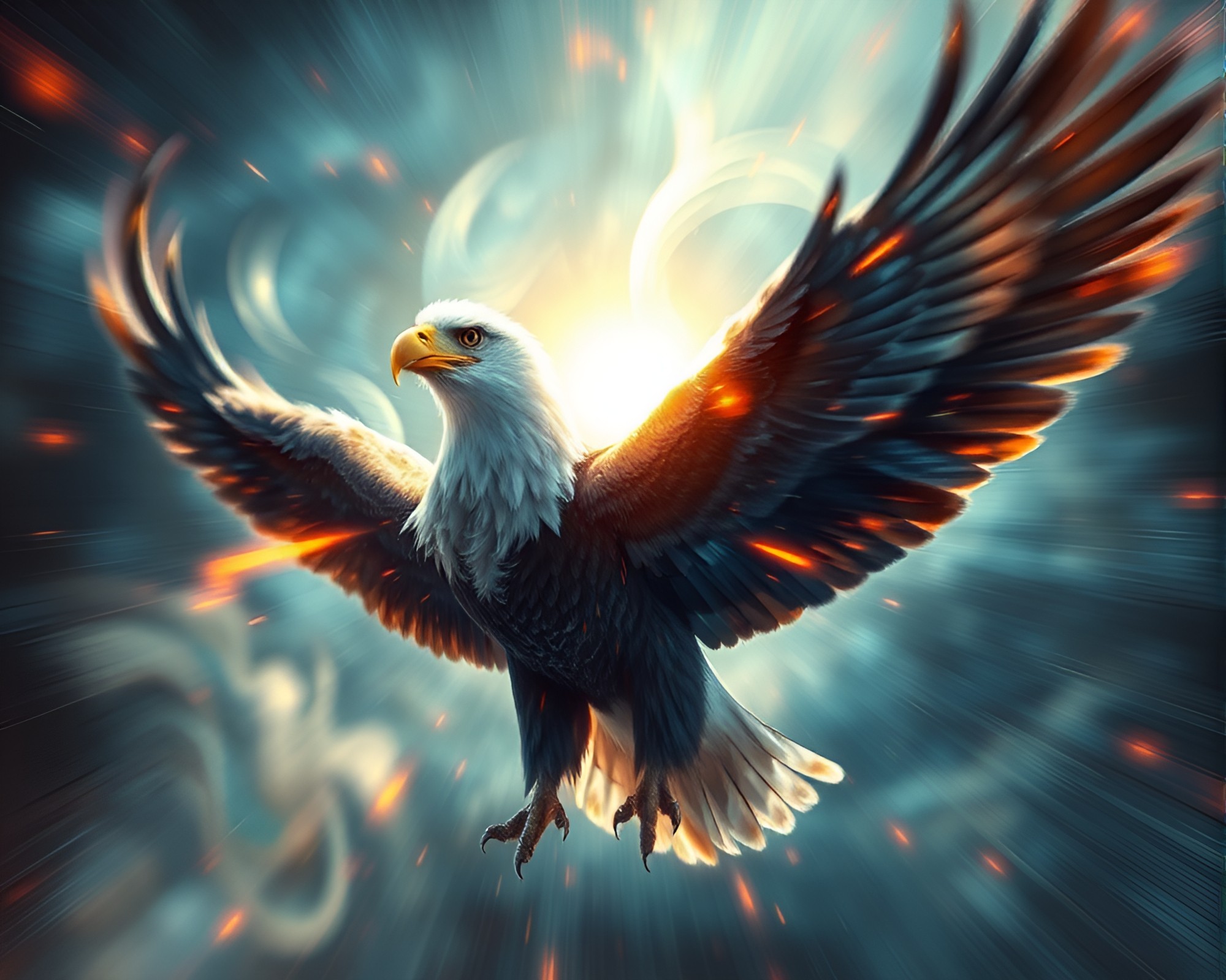 Eagle Soaring Through Distorted Fantasy Realm – free AI stock image