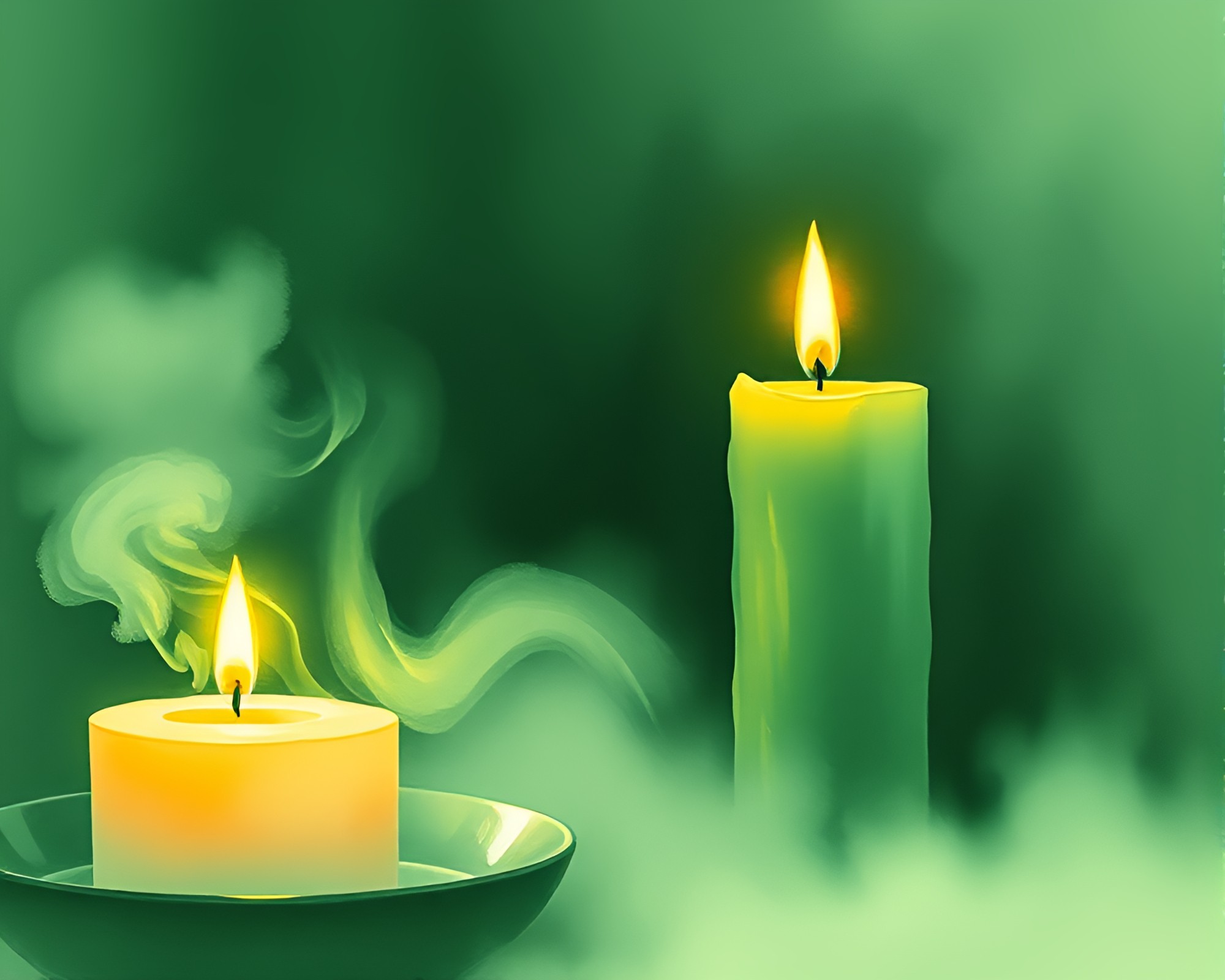 Mystical Oasis of Emerald Candle Smoke – free AI stock image