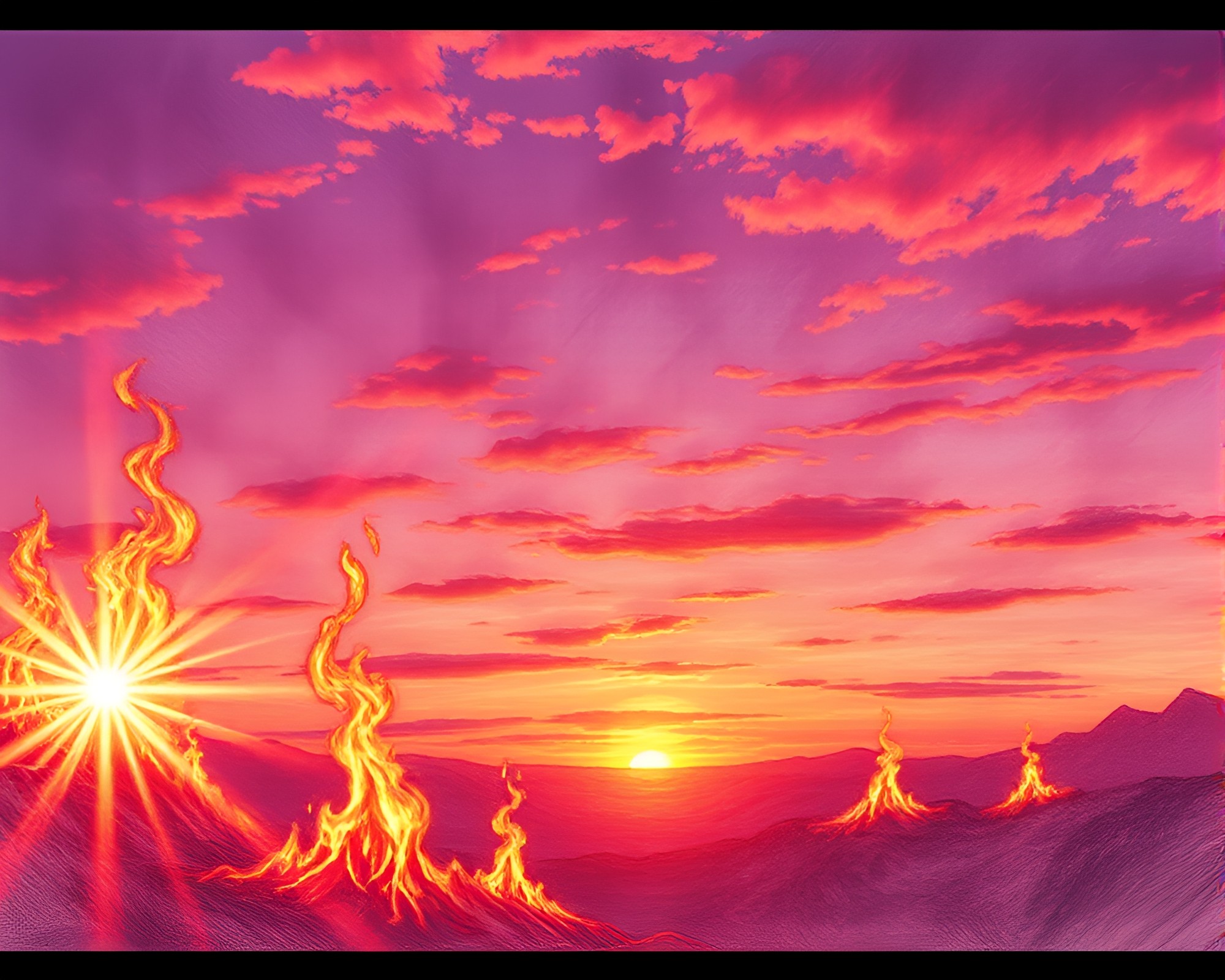 Vaporwave Sunset: Floating Ember Lens Flare Sketch – free AI stock image