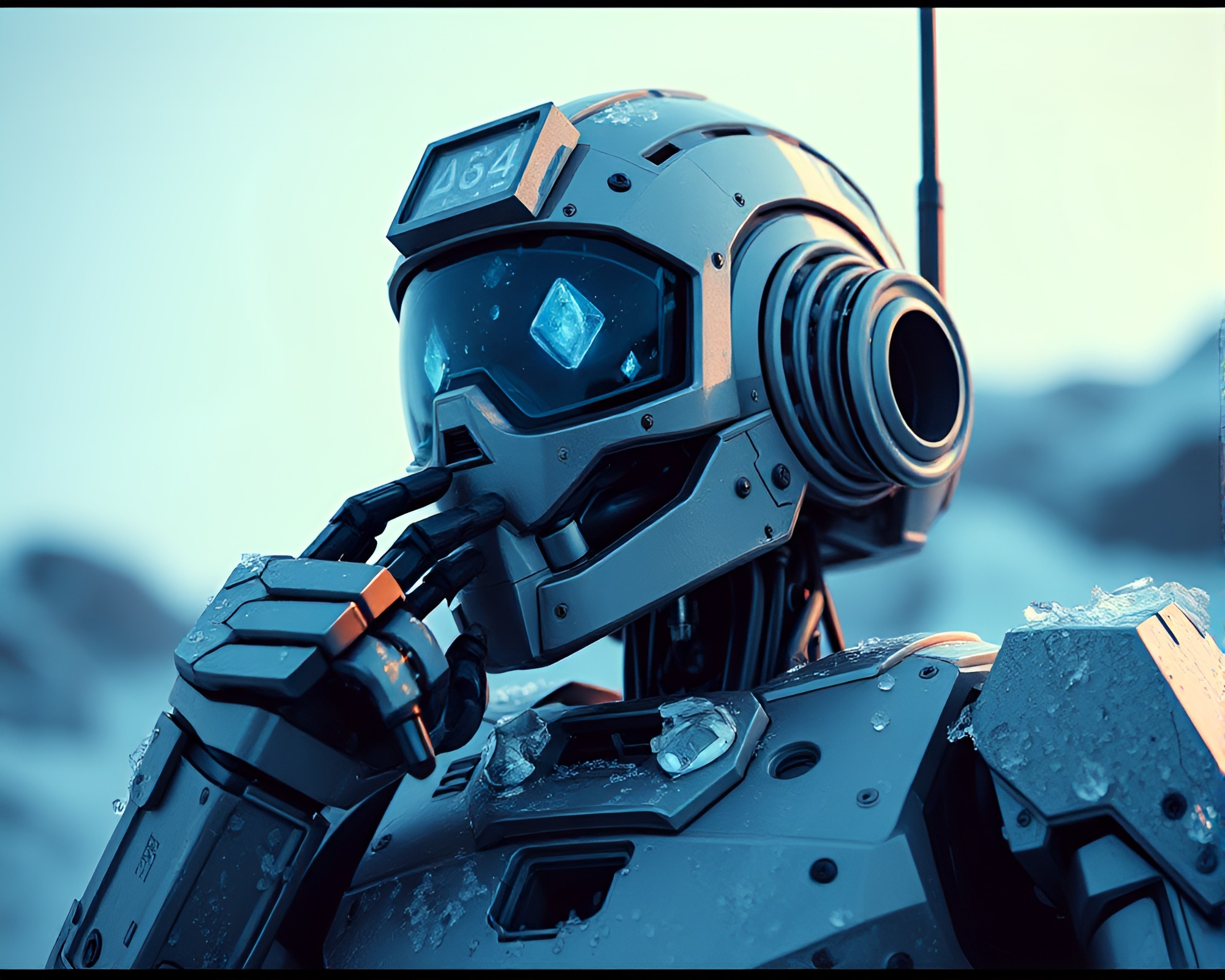 Futuristic Robot Encrusted in Ice Crystals – free AI stock image