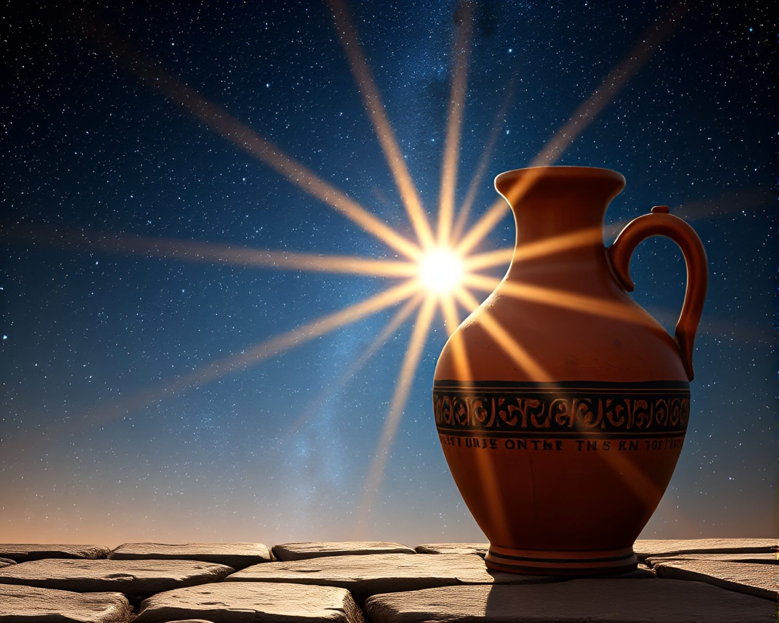 Cozy pottery illuminated under a starry night sky