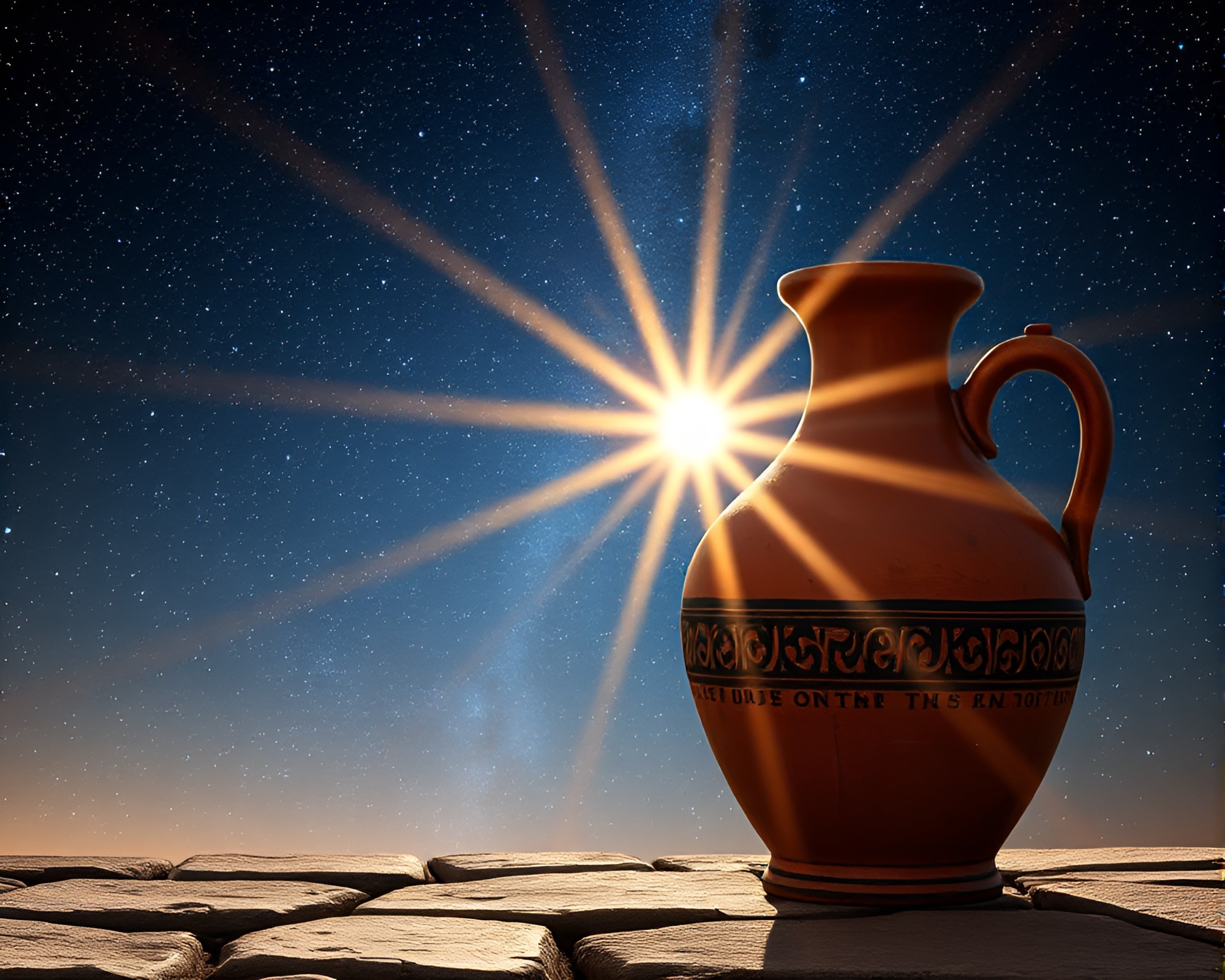 Rustic Pottery Illuminated by Starlit Sky Halftone Pattern – free AI stock image