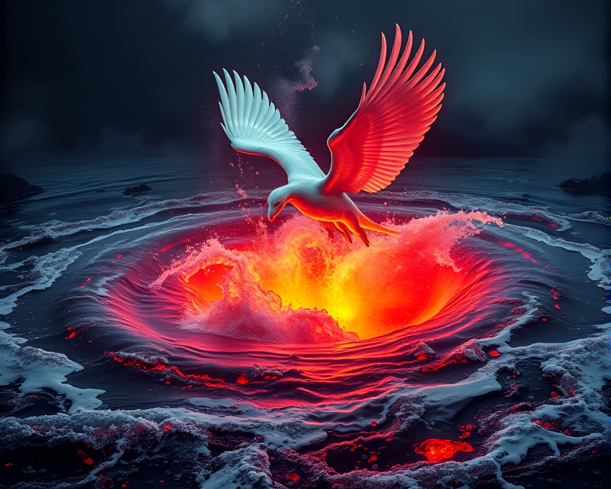 Pegasus soaring over fiery water whirlpool – free AI stock image