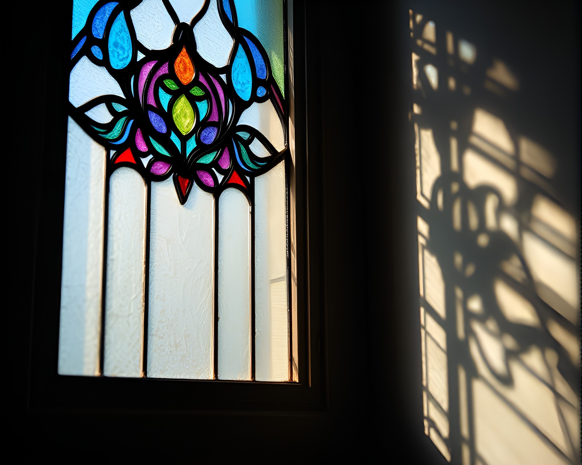 Ethereal Stained-Glass Embroidery in Attic Light – free AI stock image