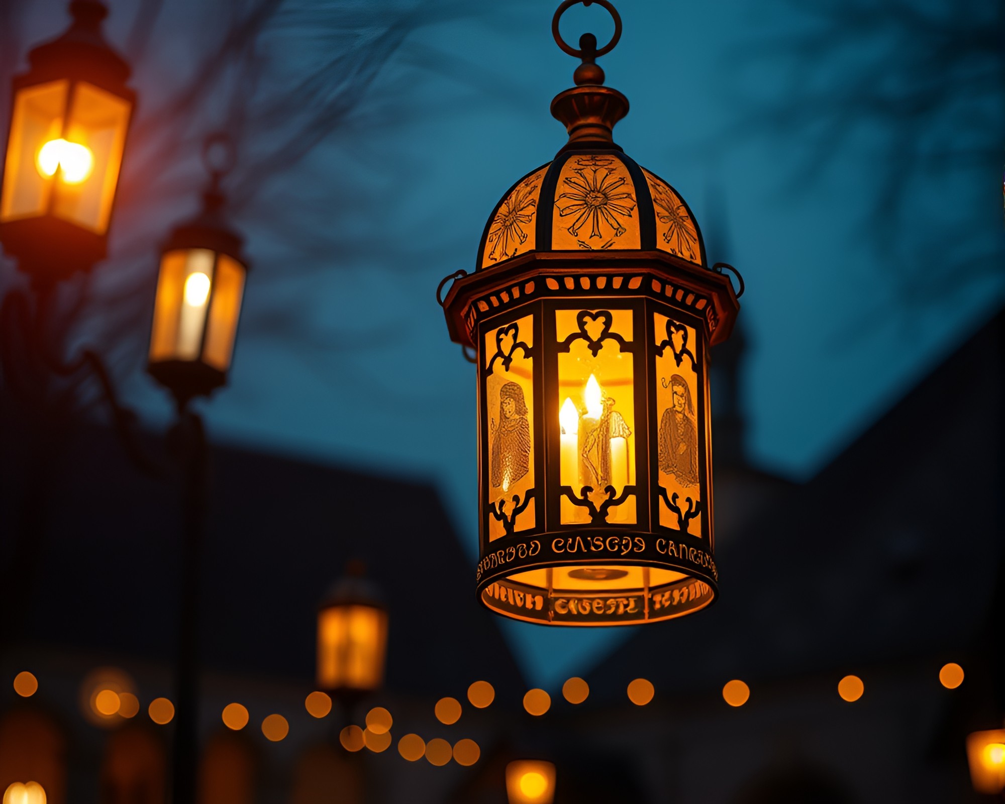 Gilded Paper Lantern Illuminated by Church Candlelight – free AI stock image