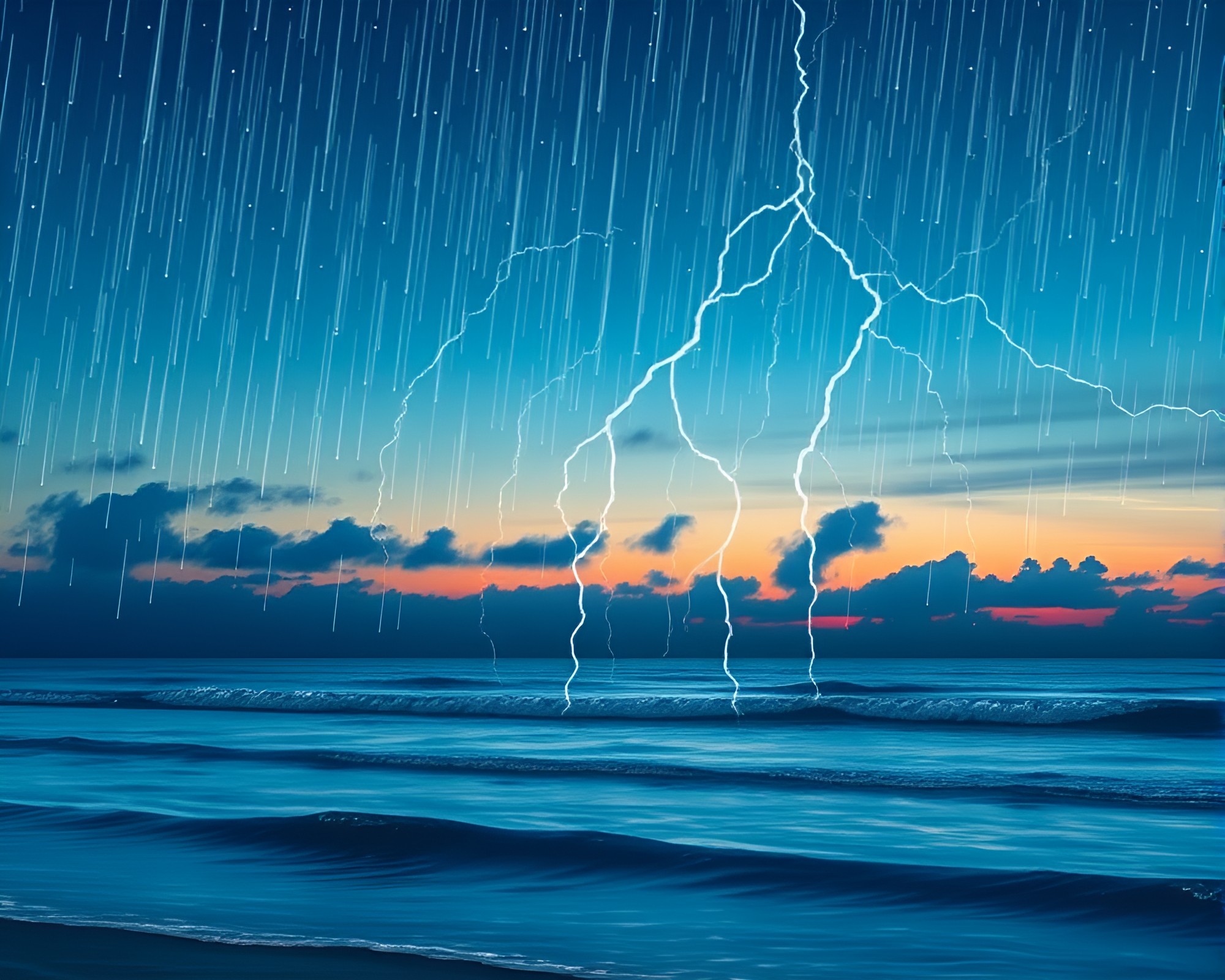 Thunderstorm Twilight Divisionism: Ocean Lights – free AI stock image