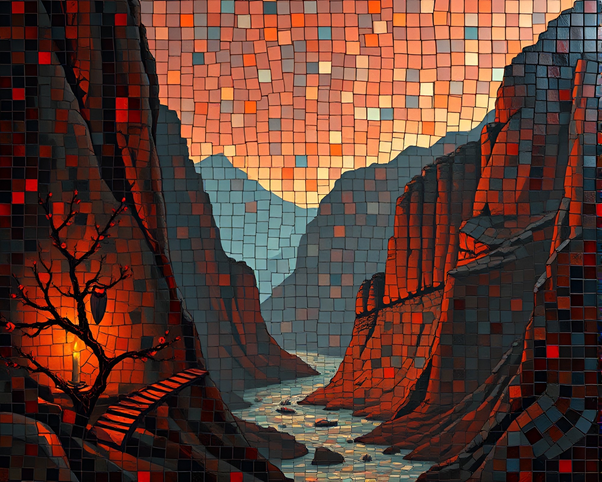 Canyon Rust Battle Mech Mosaic Tiling – free AI stock image