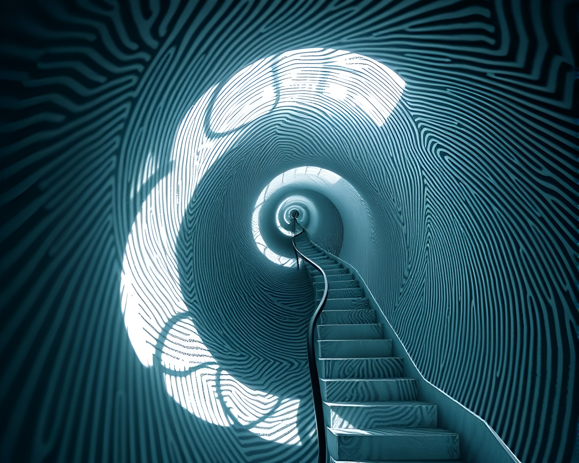 Surreal Escher-esque Staircase with Fingerprint Swirls – free AI stock image