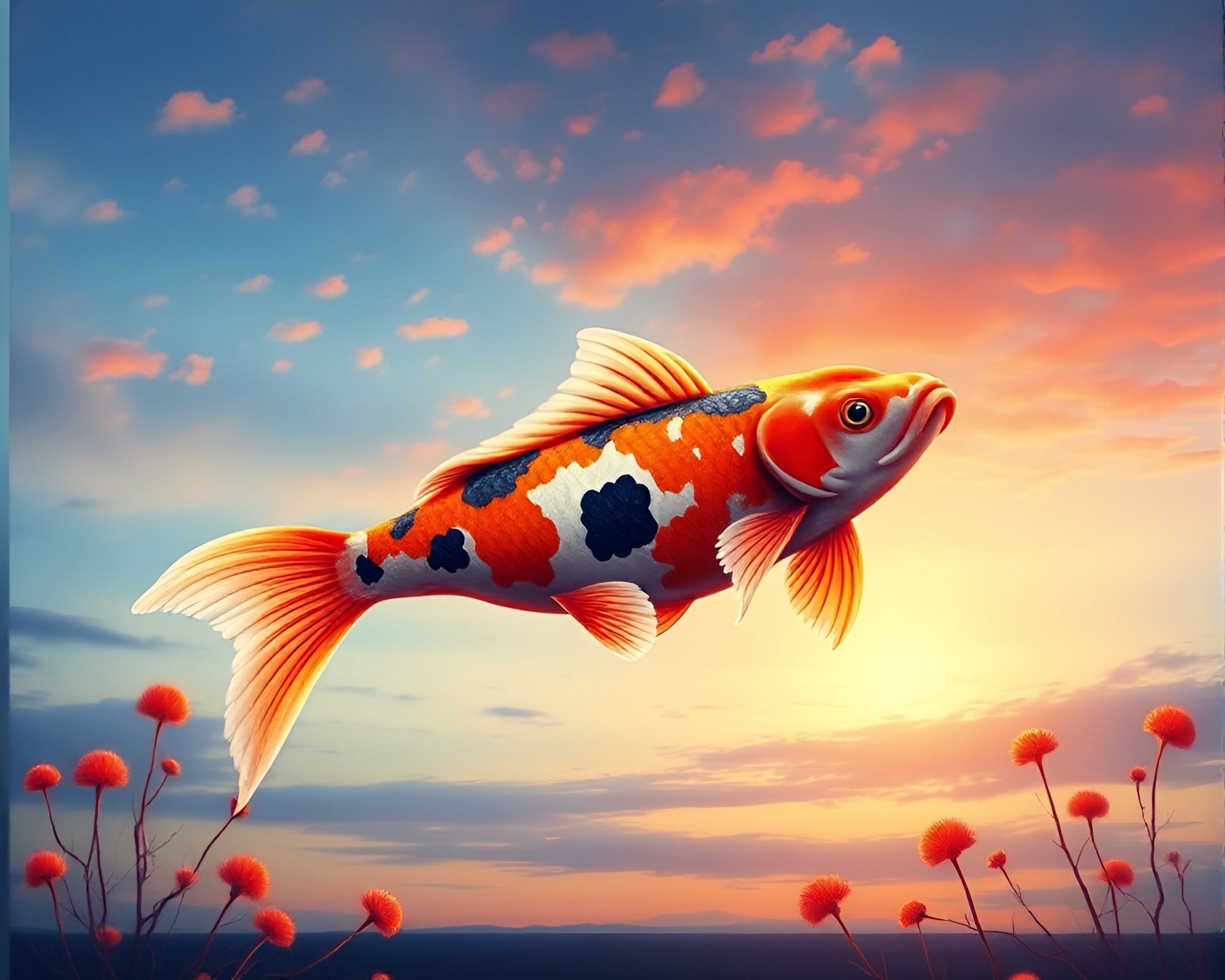Koi Fish Environmental Portrait at Sunrise – free AI stock image