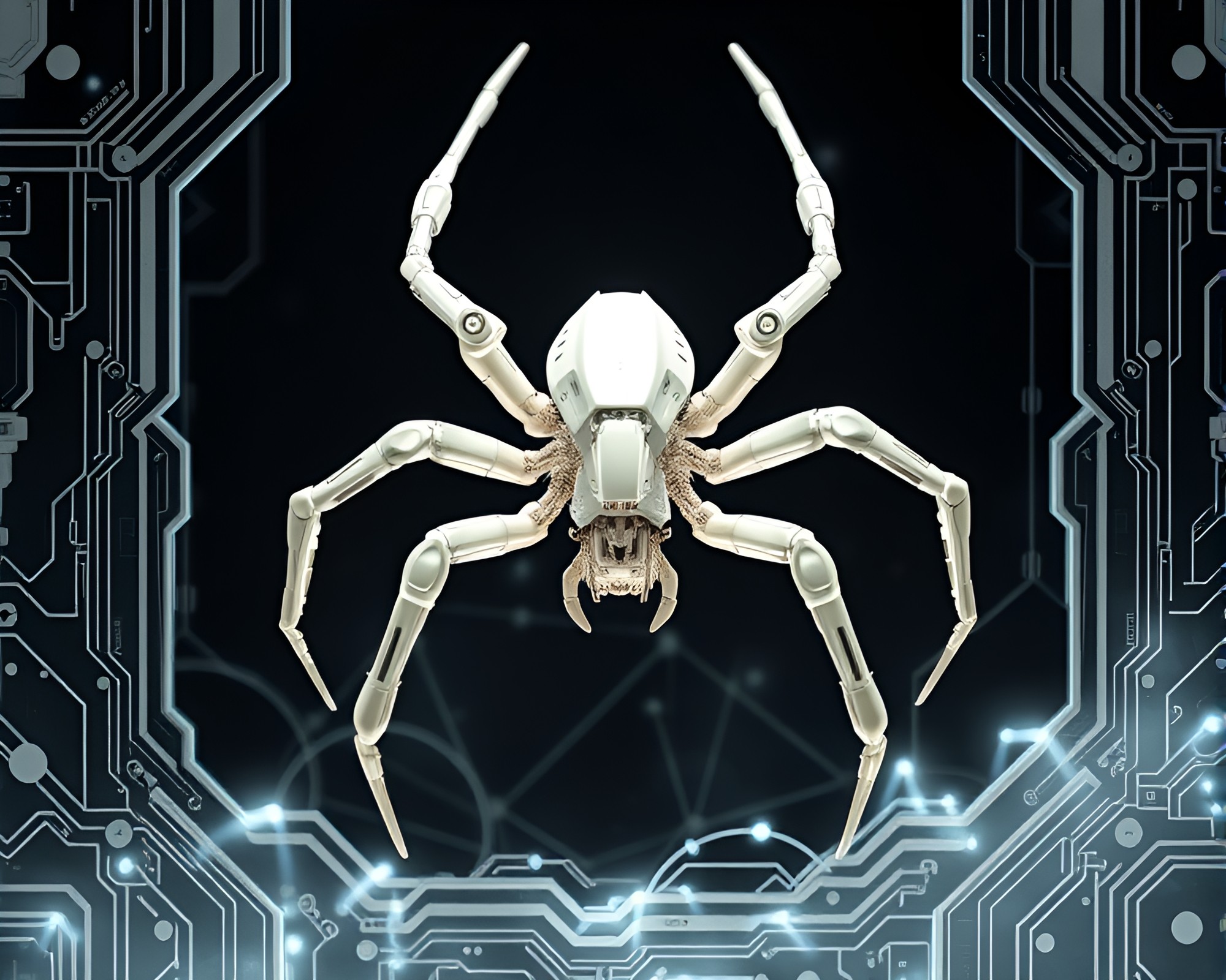 Mechanical Spider in Cybernetic Vignette Border – free AI stock image