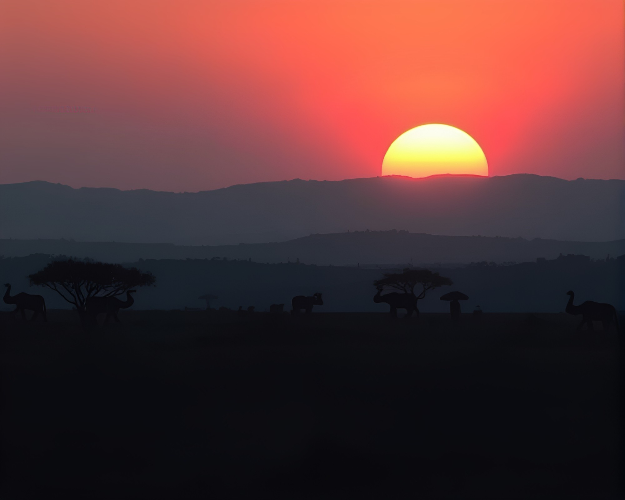 Savanna Eclipse: Sumi-e Motion Capture Painting – free AI stock image