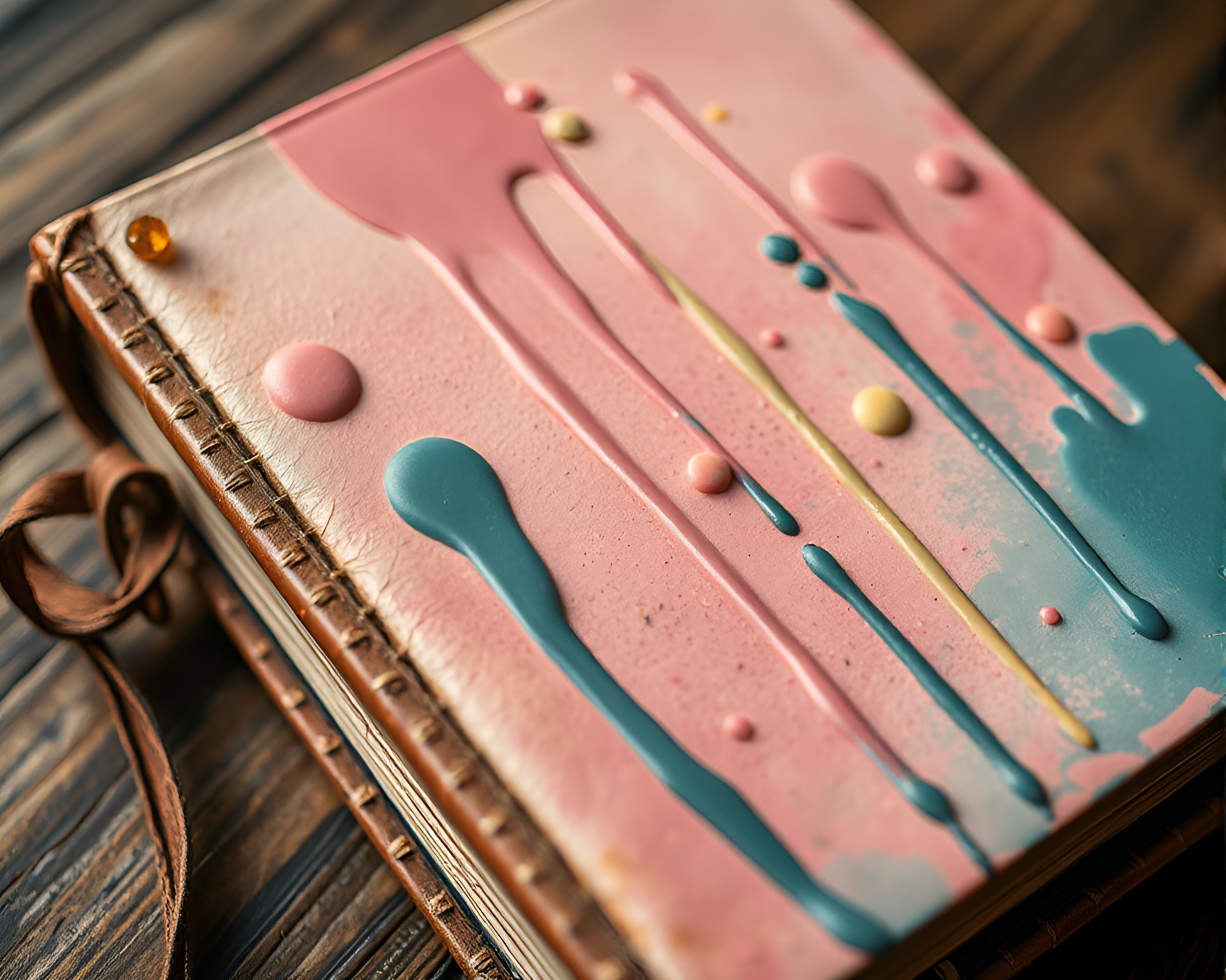 Leather-bound Diary with Spray Paint Drips – free AI stock image