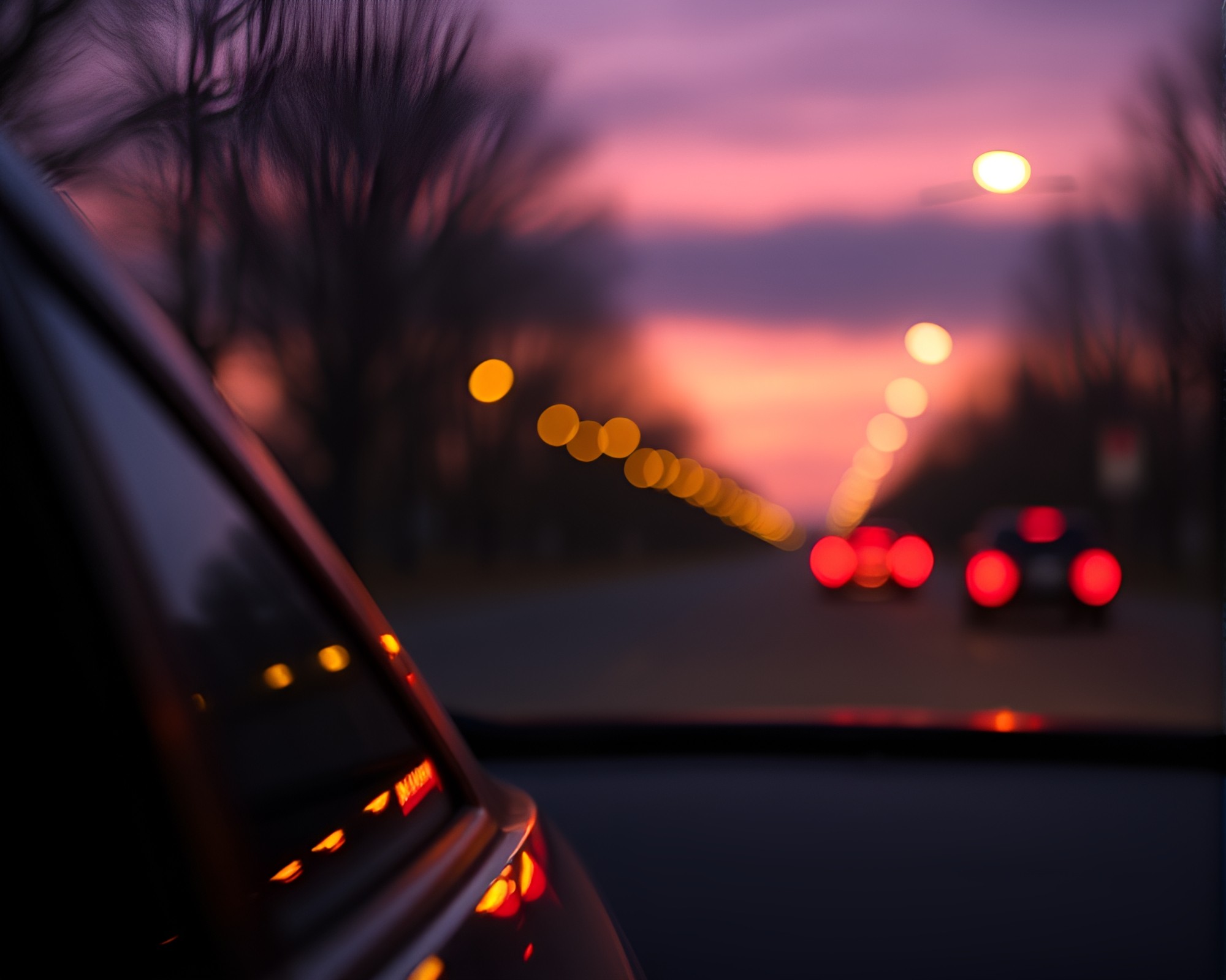 Neon Matryoshka Dolls in Digital Twilight Car Light Trails – free AI stock image