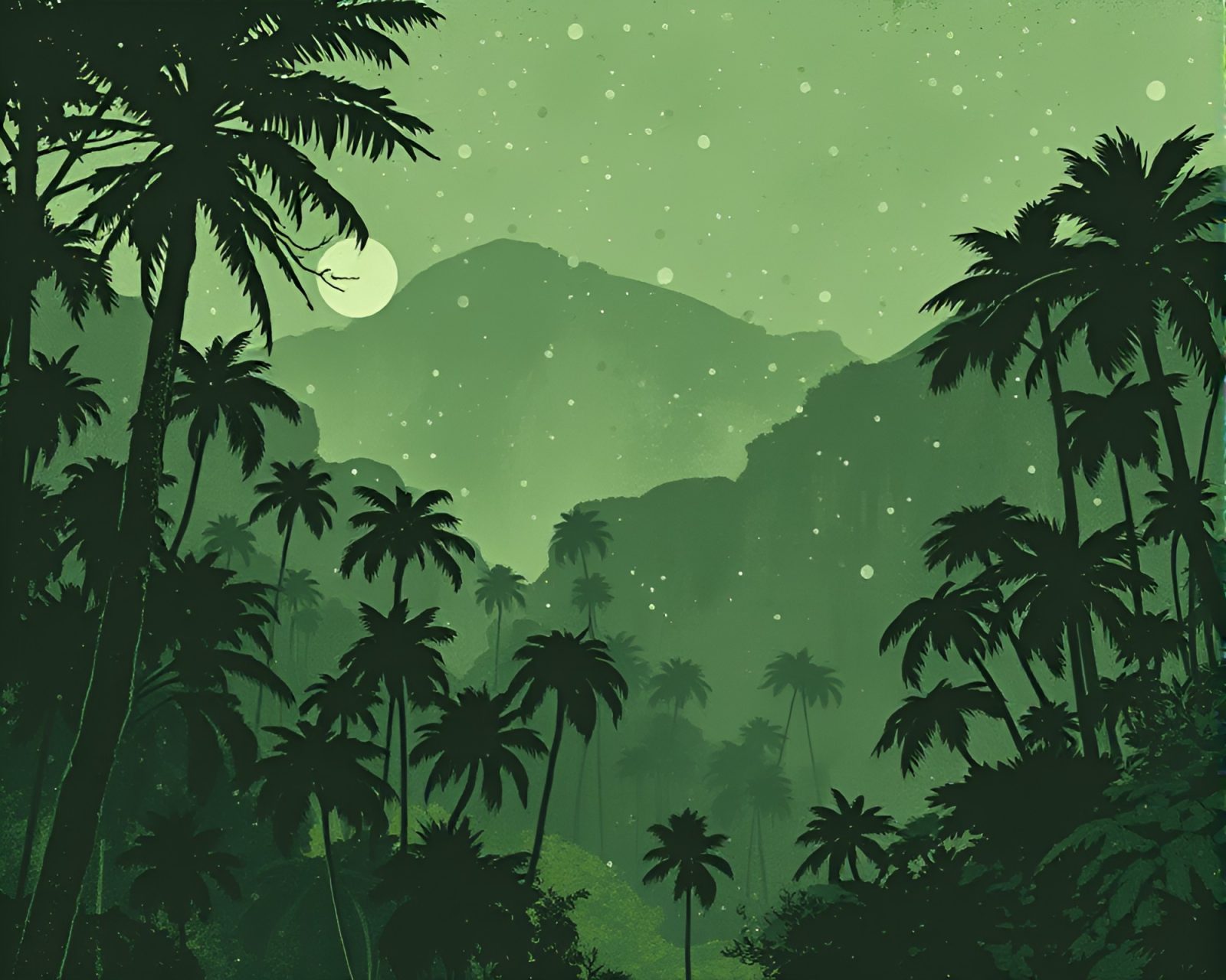 Dark green mist in abstract blueprint screenprint scene