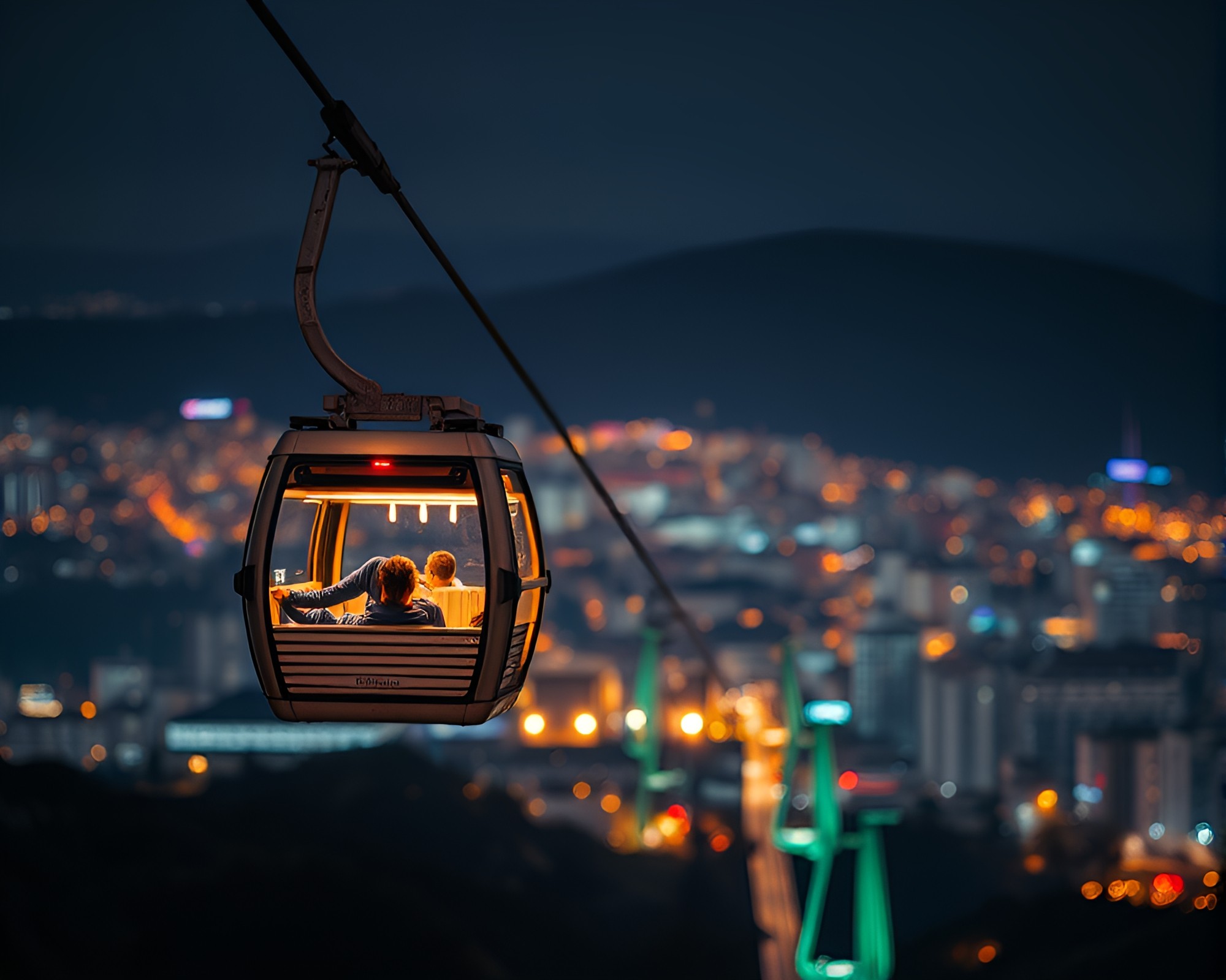 Urban Nightscape: Gondola Lift in Dot Matrix – free AI stock image