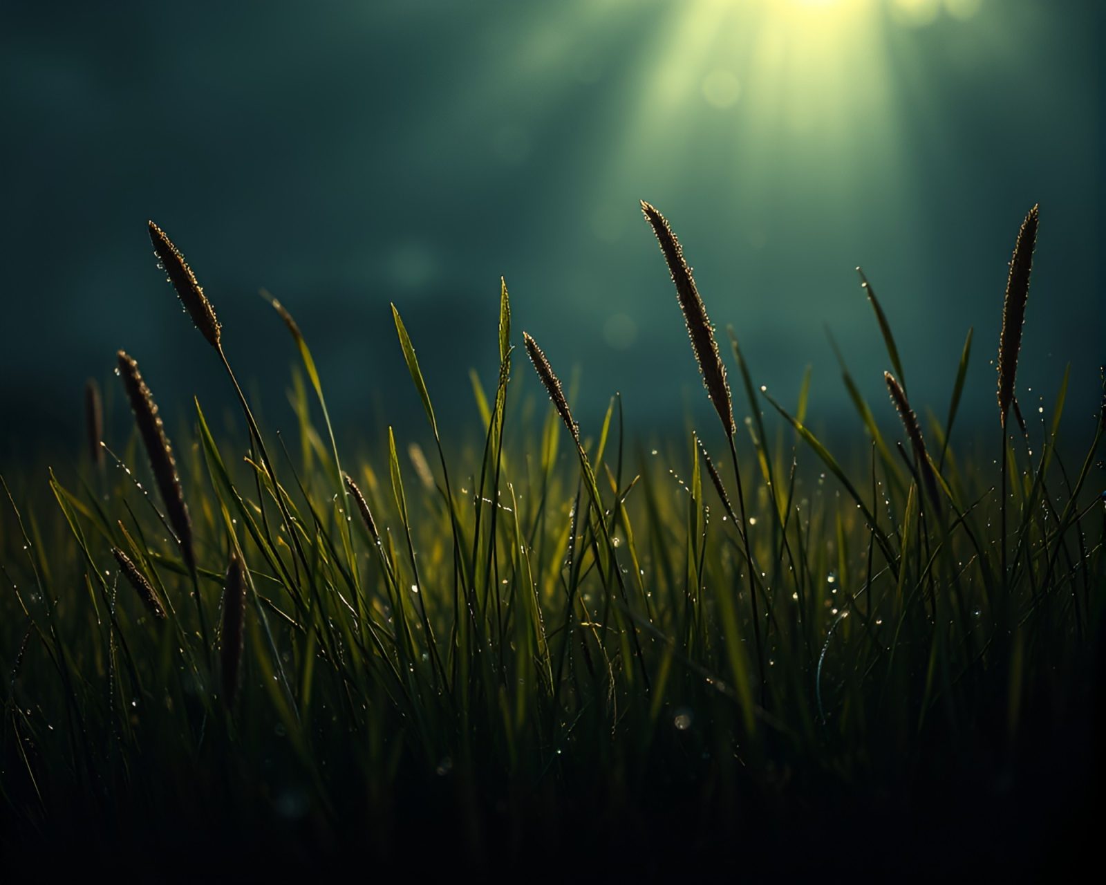 Moody neural style dew drop composition on grass