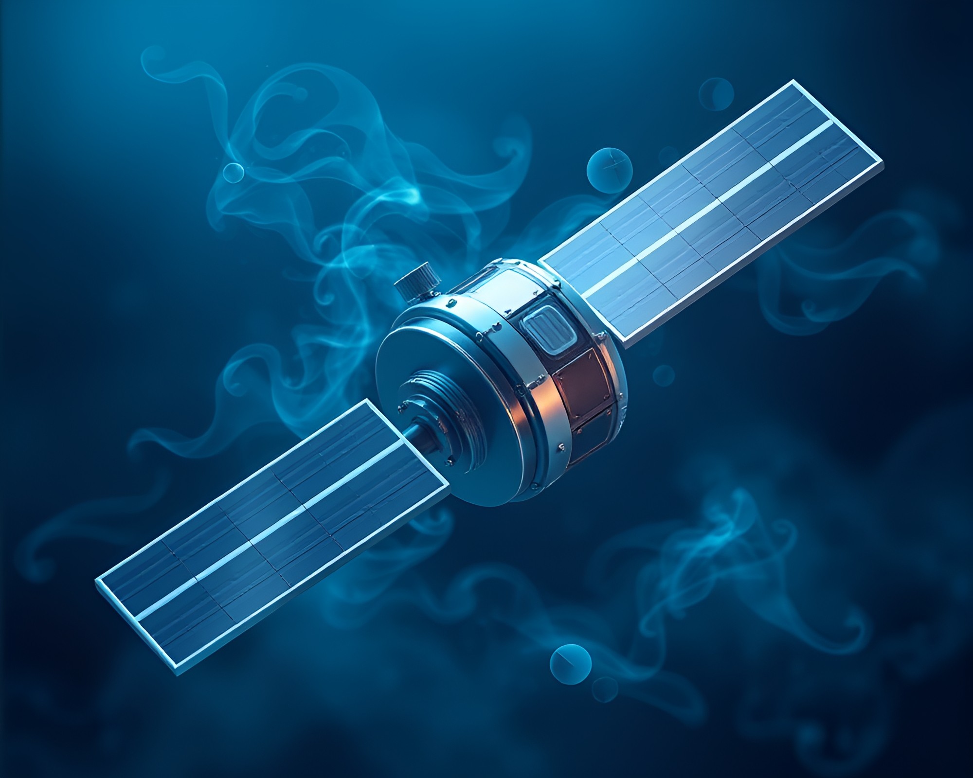 Satellite in Steel-Blue Steam Vapor – free AI stock image