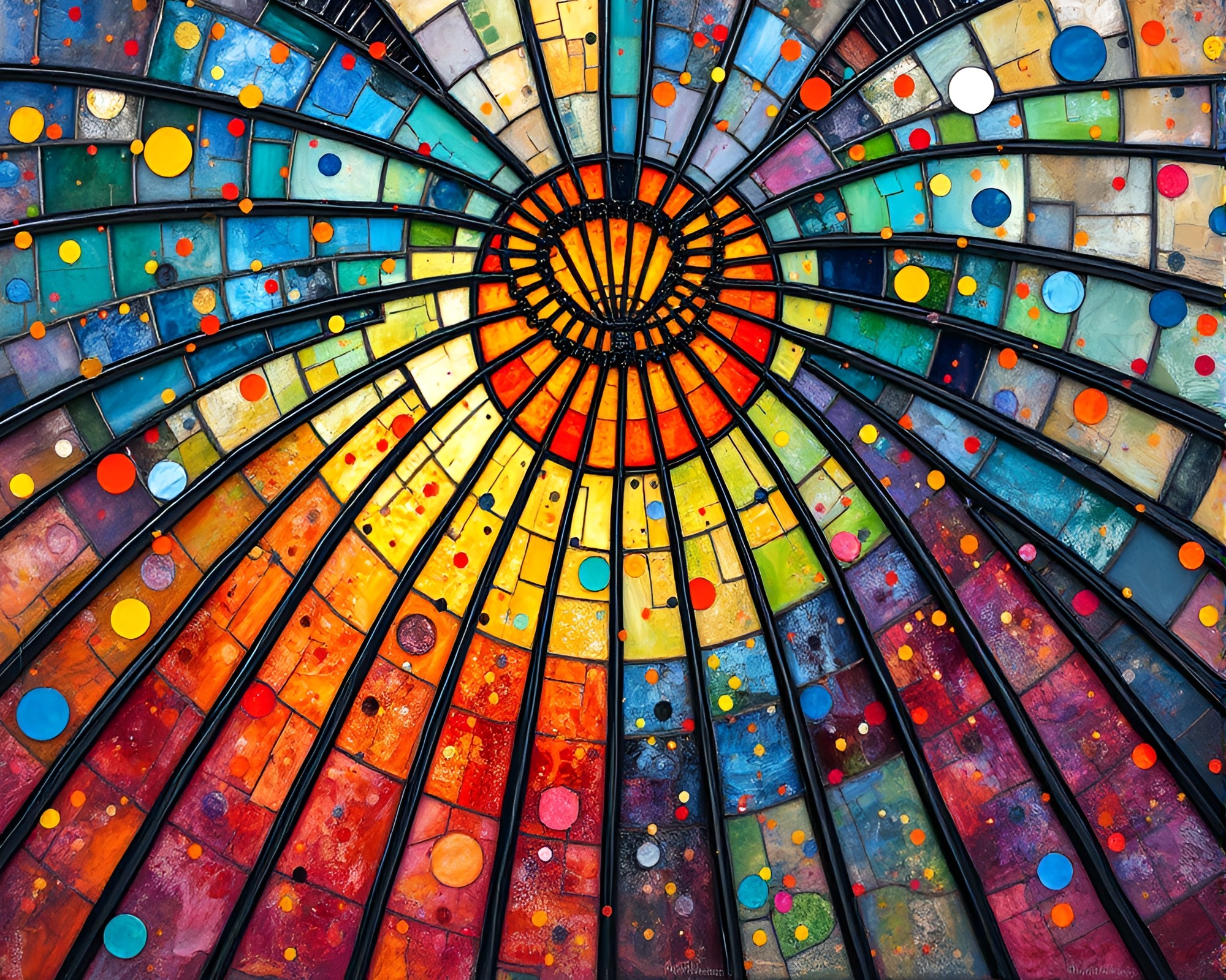 Stained Glass Dome Lithograph Confetti Burst – free AI stock image