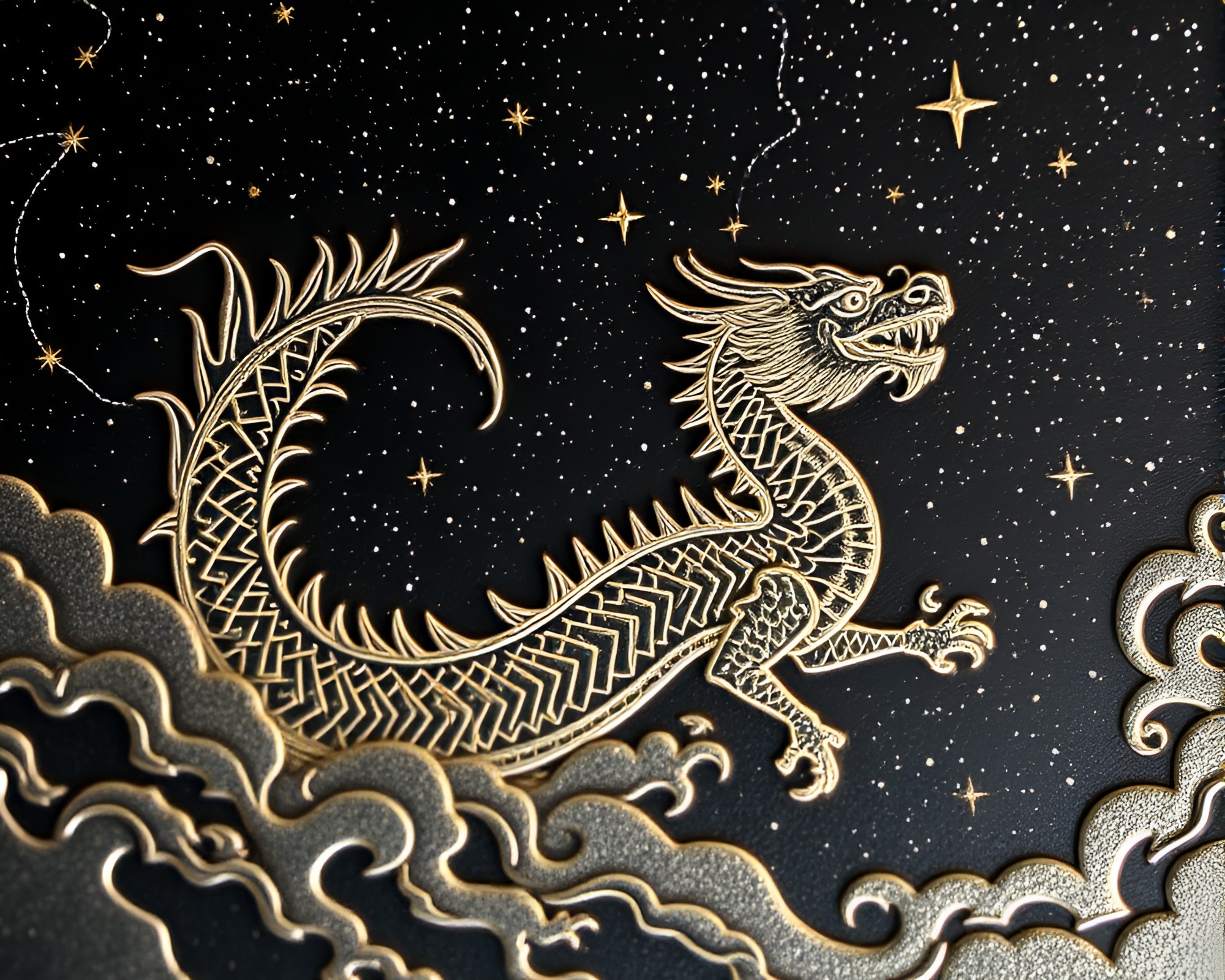 Celestial Dragon Engraved in Starlit Sky – free AI stock image
