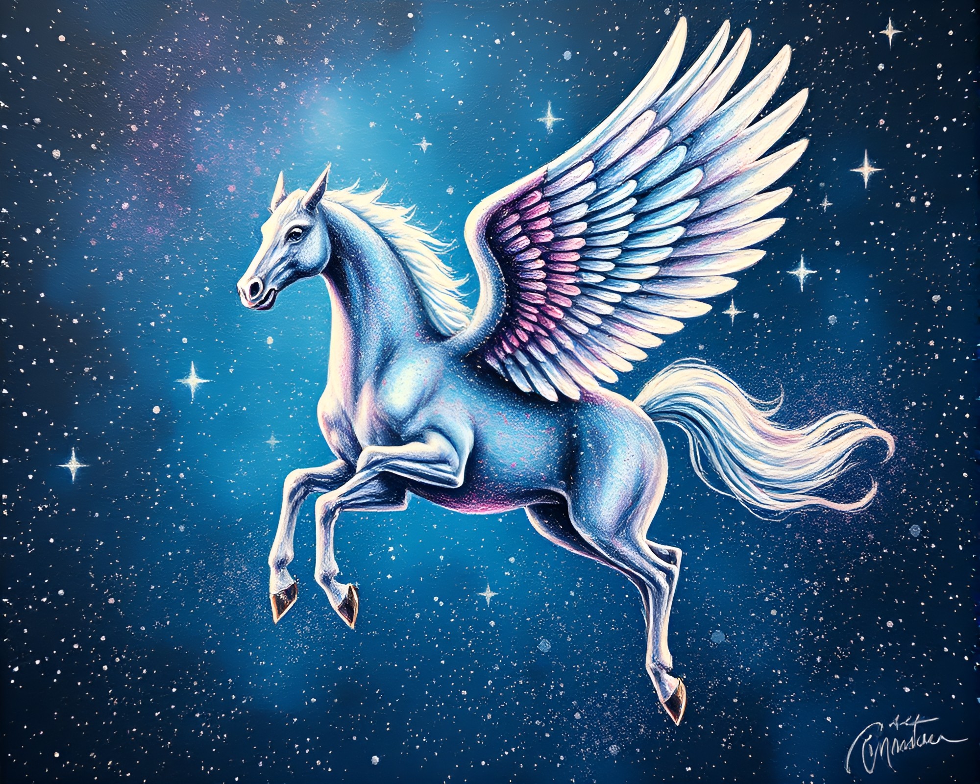 Pegasus in Stardust: A Pointillist Masterpiece – free AI stock image