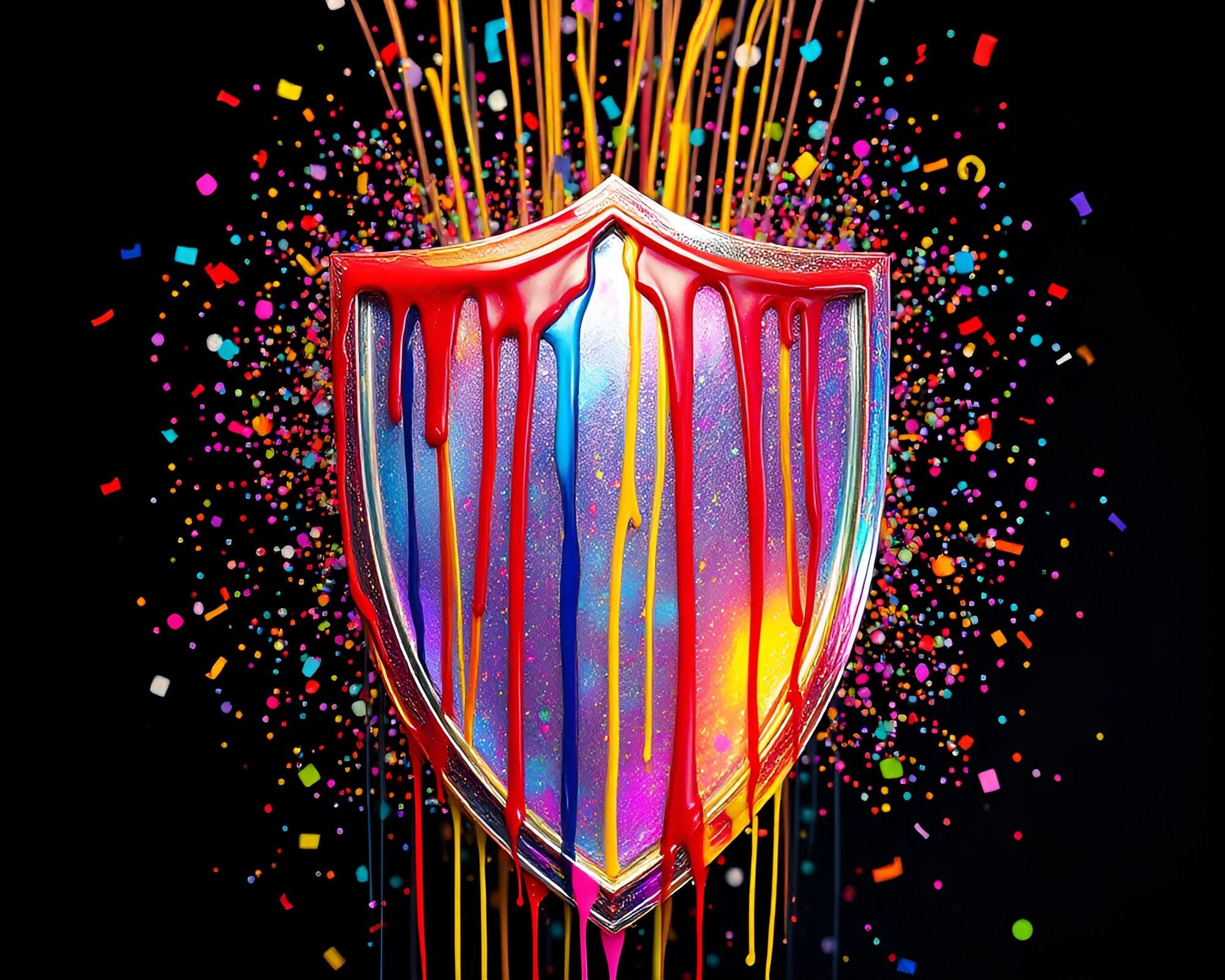 Holographic Shield under Paint Drips – free AI stock image