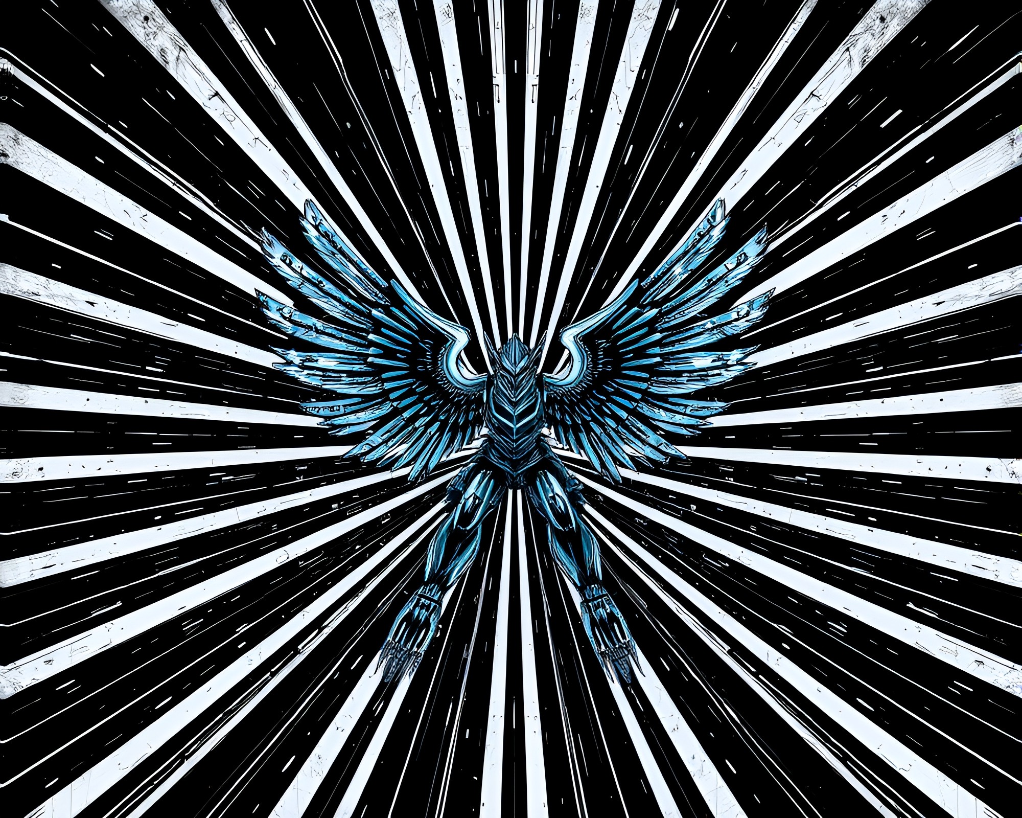 Striped Pattern Battle Mech in God Rays – free AI stock image