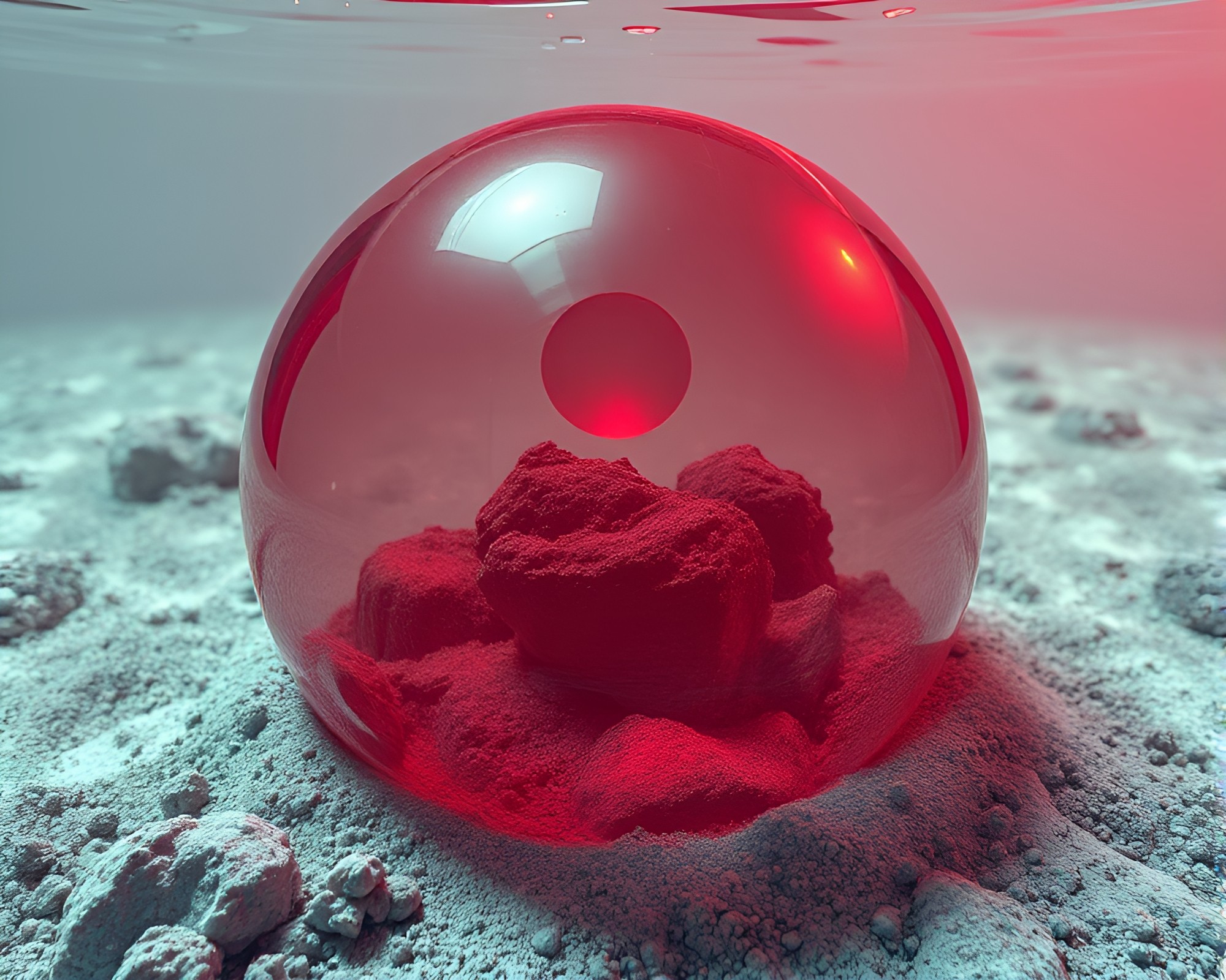 Enigmatic Underwater Dome with Ruby Red Contrasts – free AI stock image