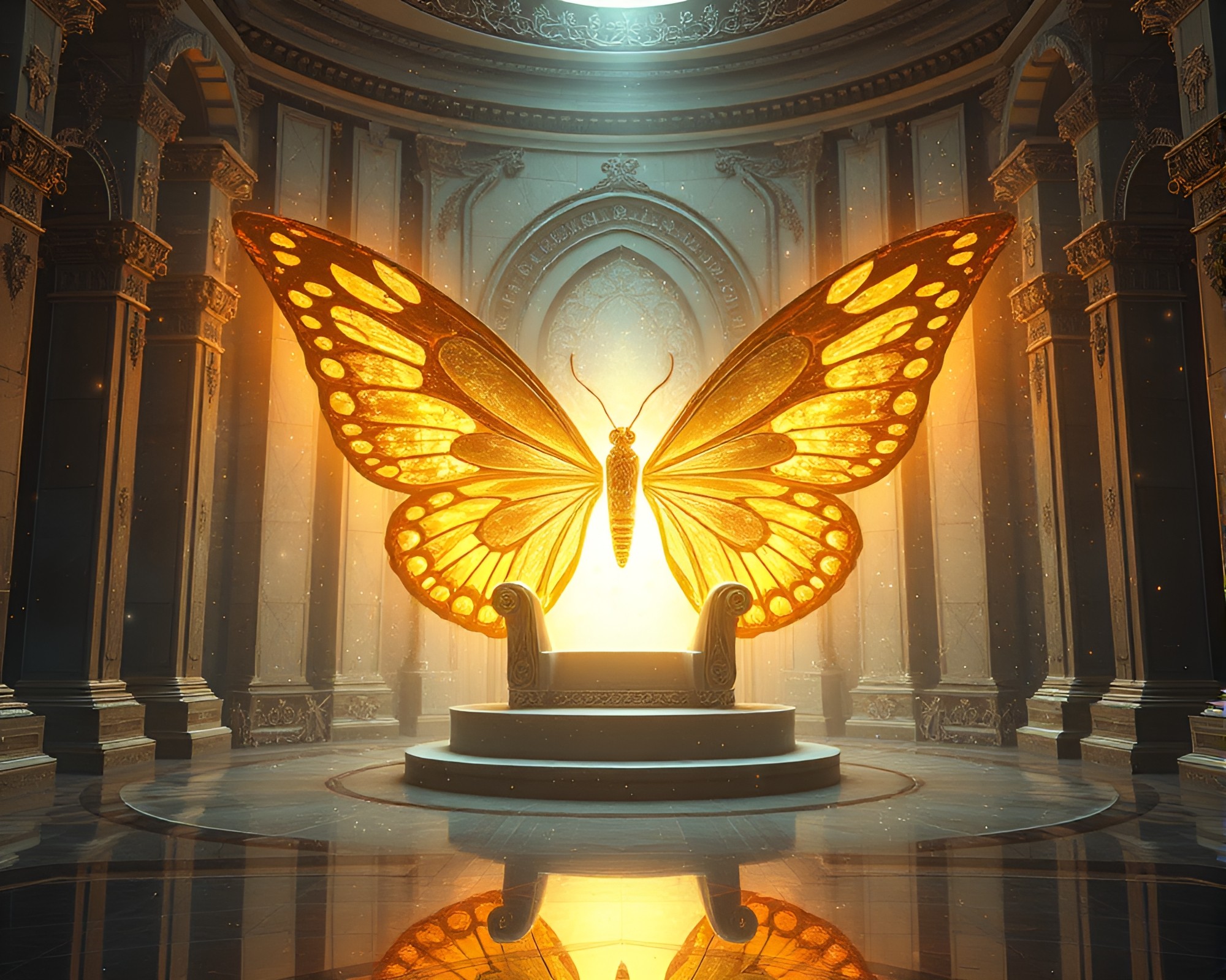 Silk Butterfly Throne Room Glow – free AI stock image