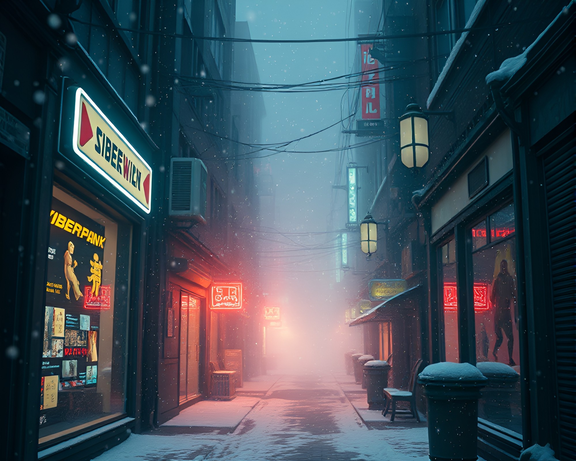 Snowflake Cyberpunk Alley in Smoky Hyper-Realism – free AI stock image