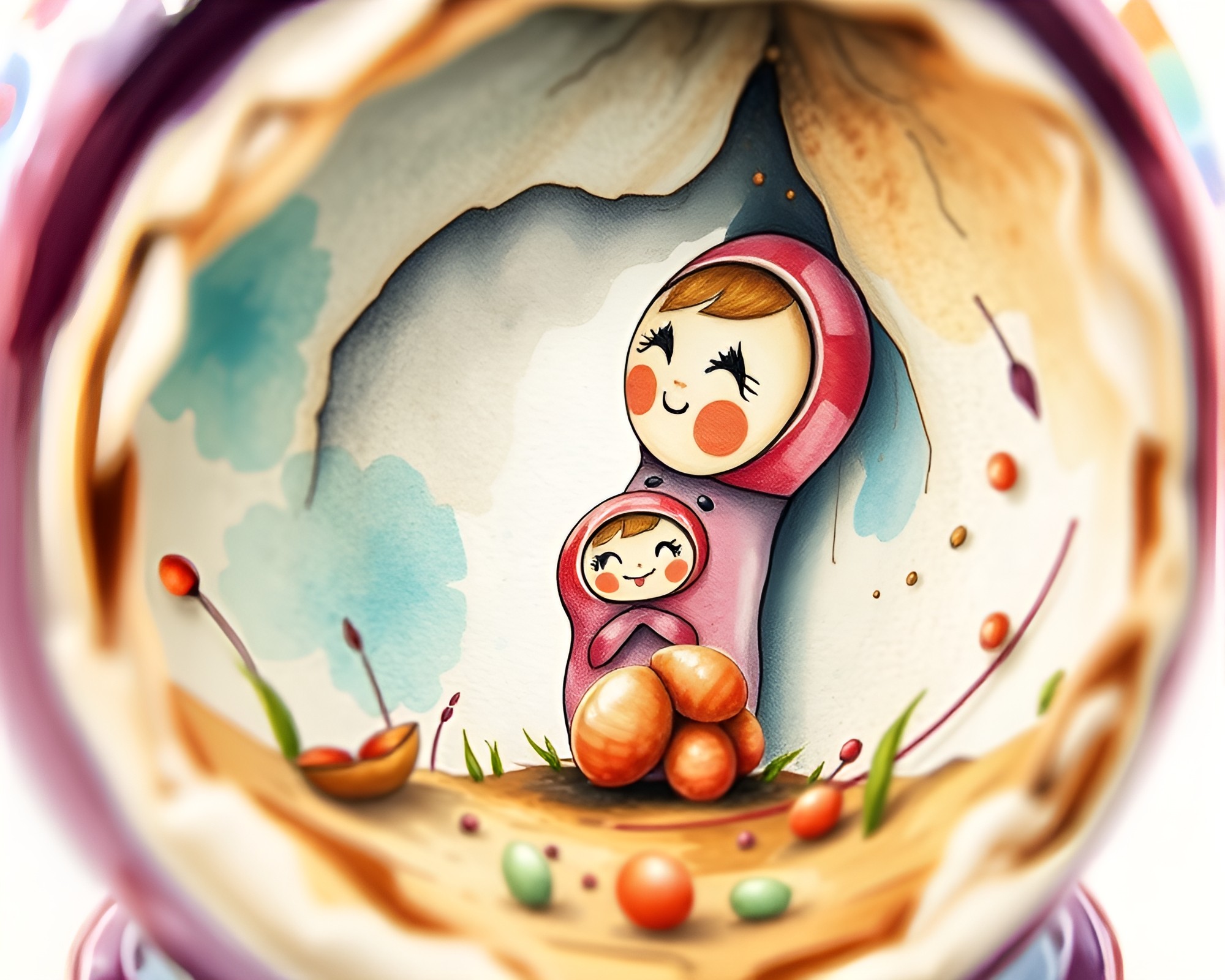 Matryoshka Dolls in Worm’s Eye View Watercolor Wash – free AI stock image
