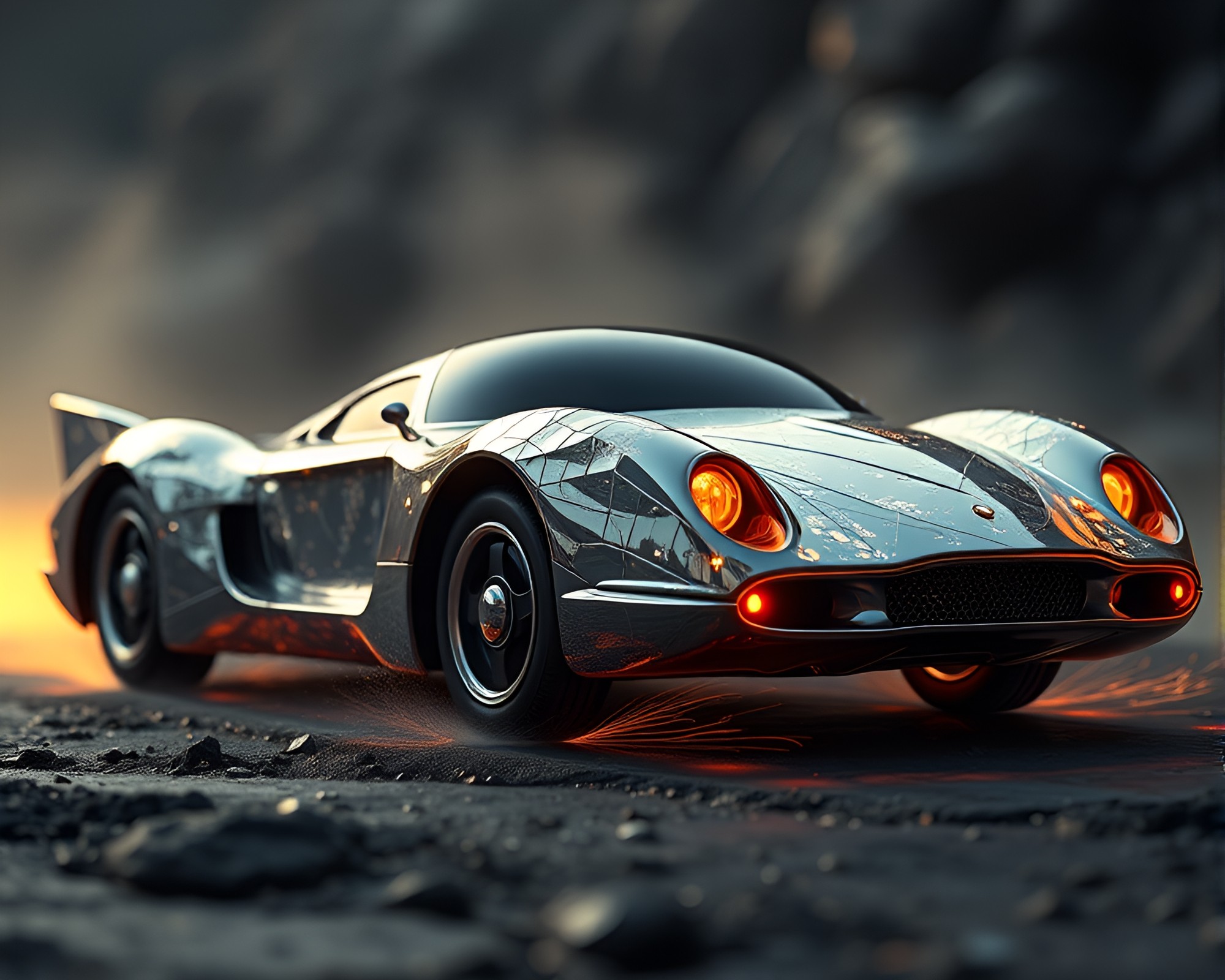 Futuristic Hover Car with Silver Leaf Accents – free AI stock image