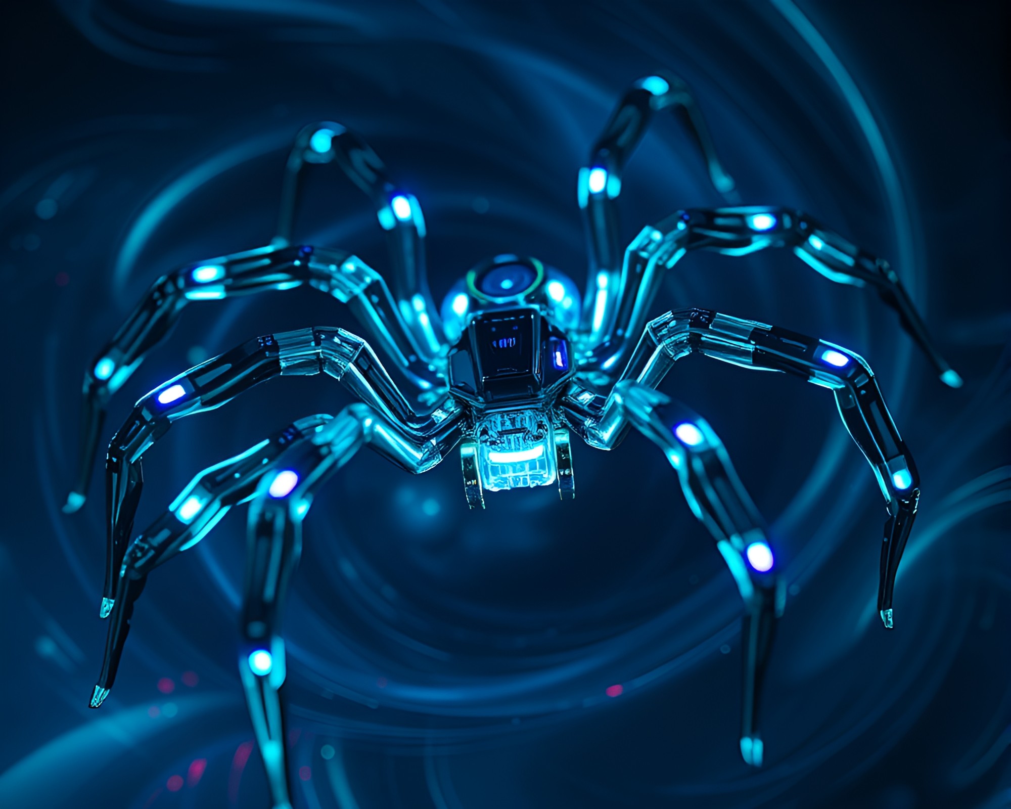 Vaporwave Mechanical Spider in Bioluminescent Vortex Twist – free AI stock image