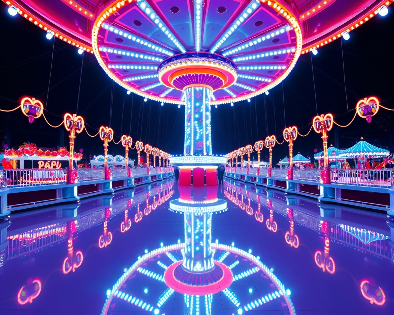 Thermal imaging of symmetrical pavilion reflecting colorful lights