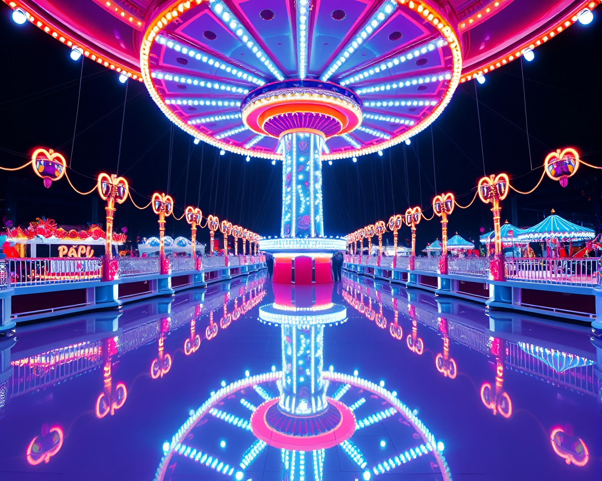 Floating Pavilion Illuminated by Carnival Lights – free AI stock image