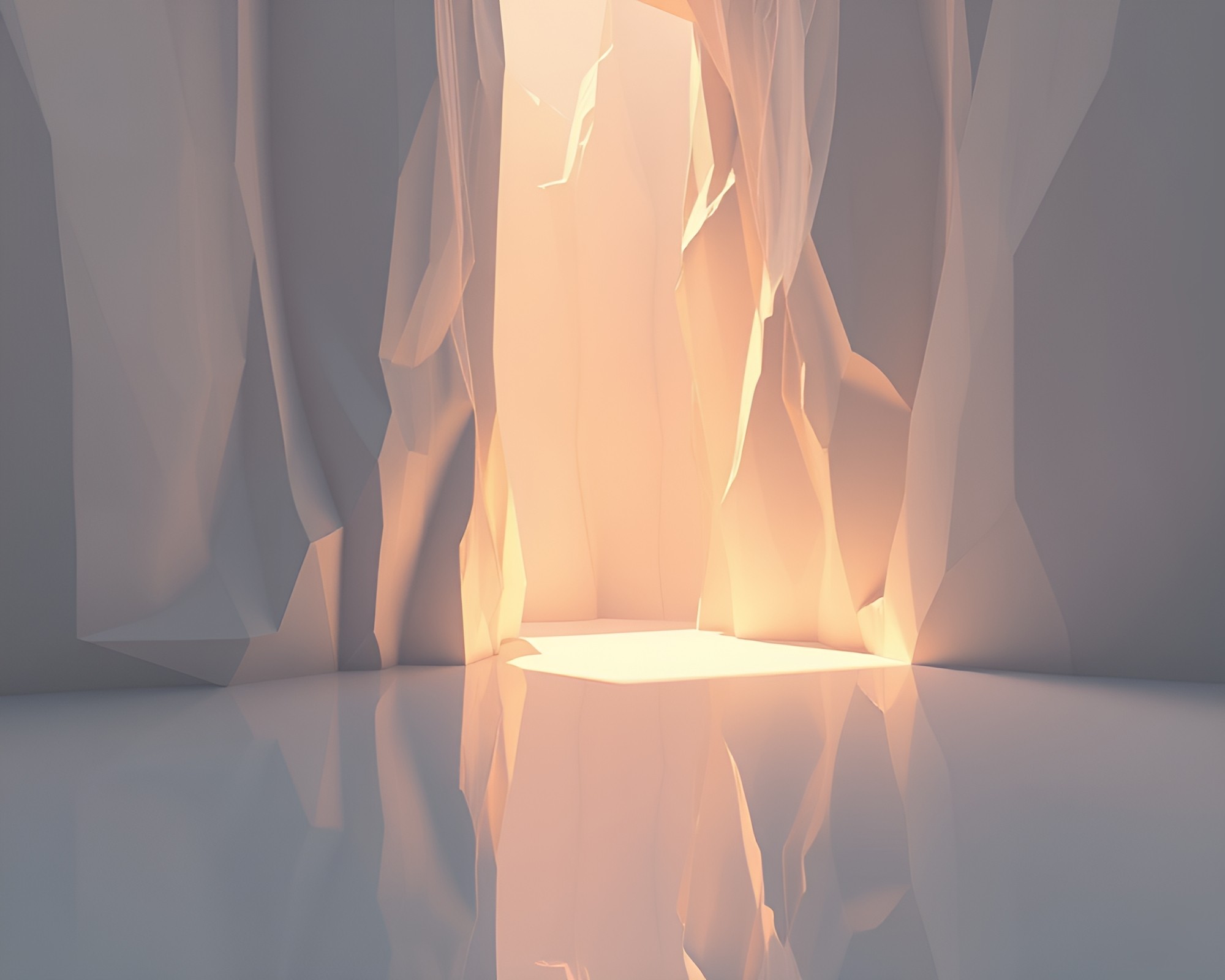 Surreal Cliffside Reflections in Low-Poly Warmth – free AI stock image