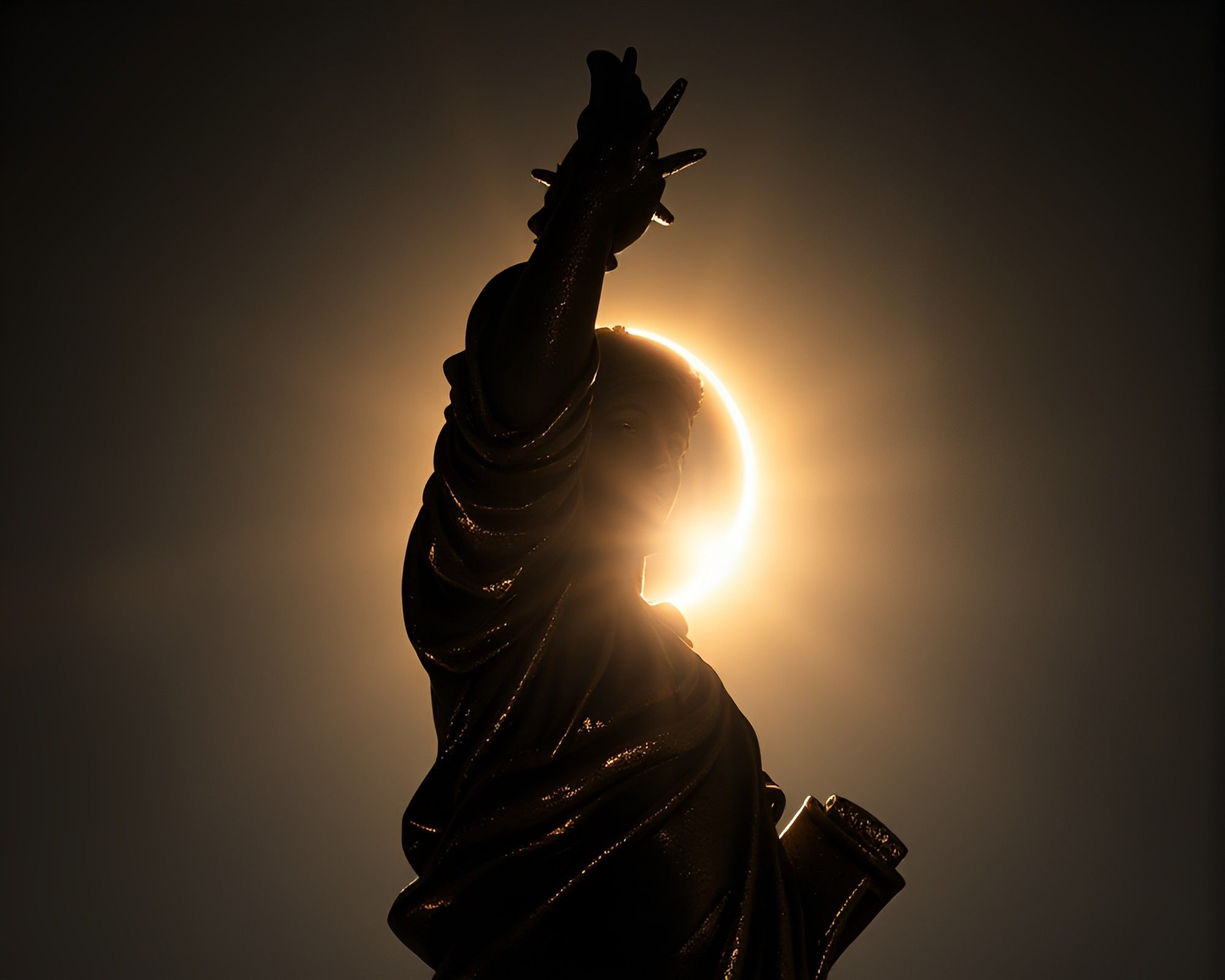 Eclipse Shadow Statue with Gold Foil Highlights – free AI stock image