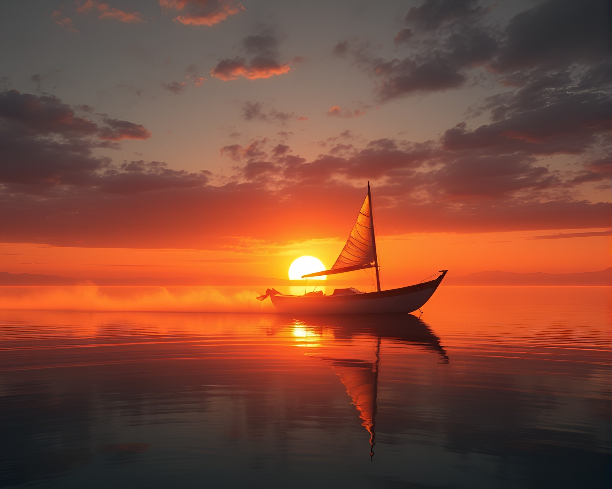 Sunset Hydrofoil Boat Feather Dusting Concept Art – free AI stock image