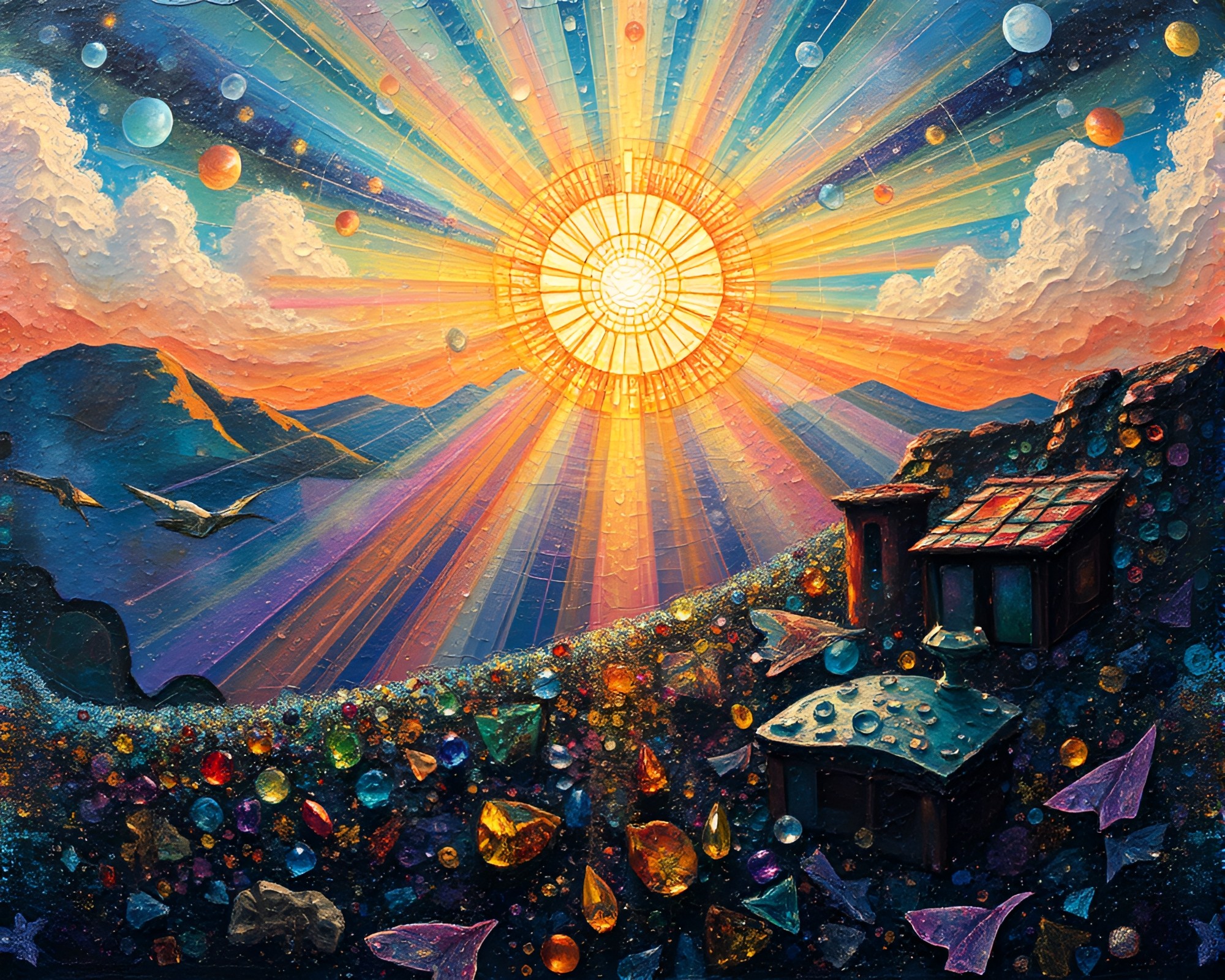Surreal Wet Glass Beads God Rays Impasto Dream – free AI stock image