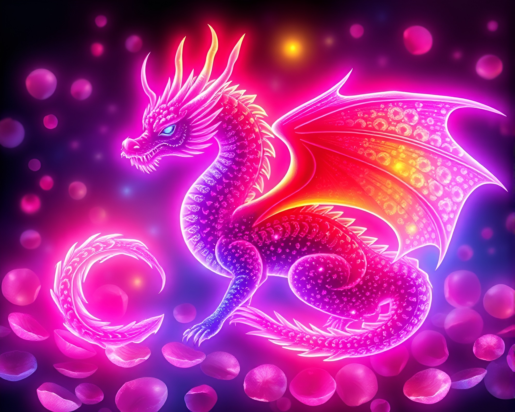 Neon Dragon Among Flower Petals Vector Art – free AI stock image