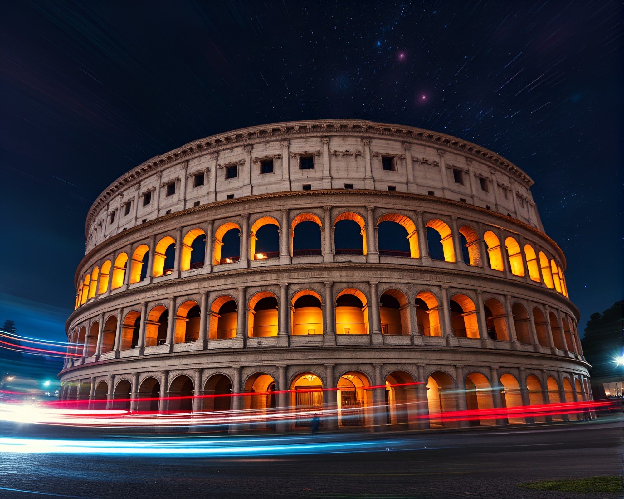 Galactic Colosseum Motion Blur Matte Painting – free AI stock image