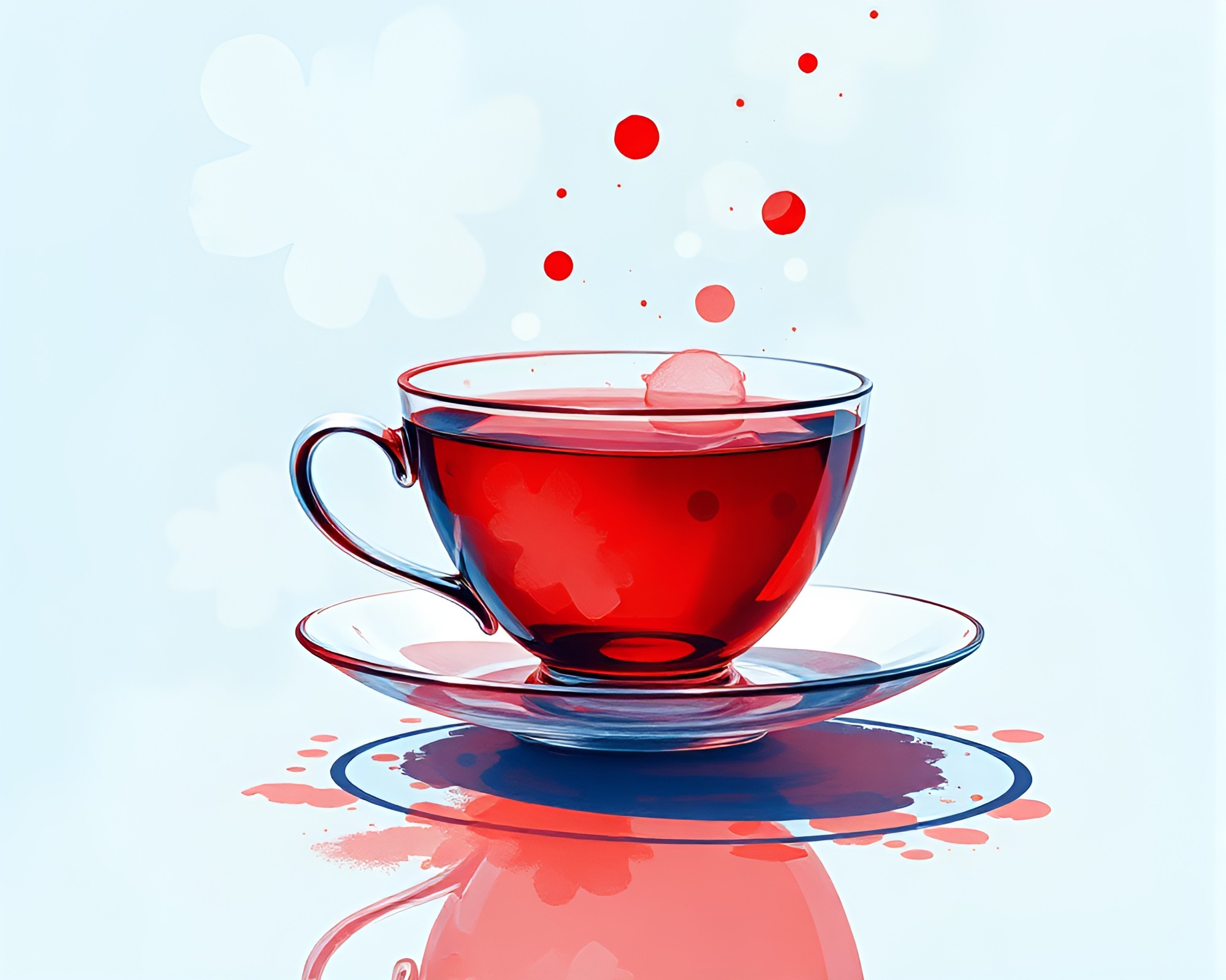 Floating Tea Cup in Acrylic Spatters Scene – free AI stock image