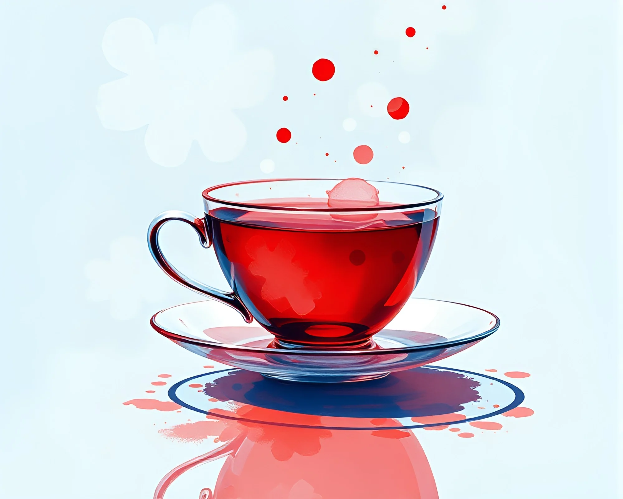 Floating Tea Cup in Acrylic Spatters Scene