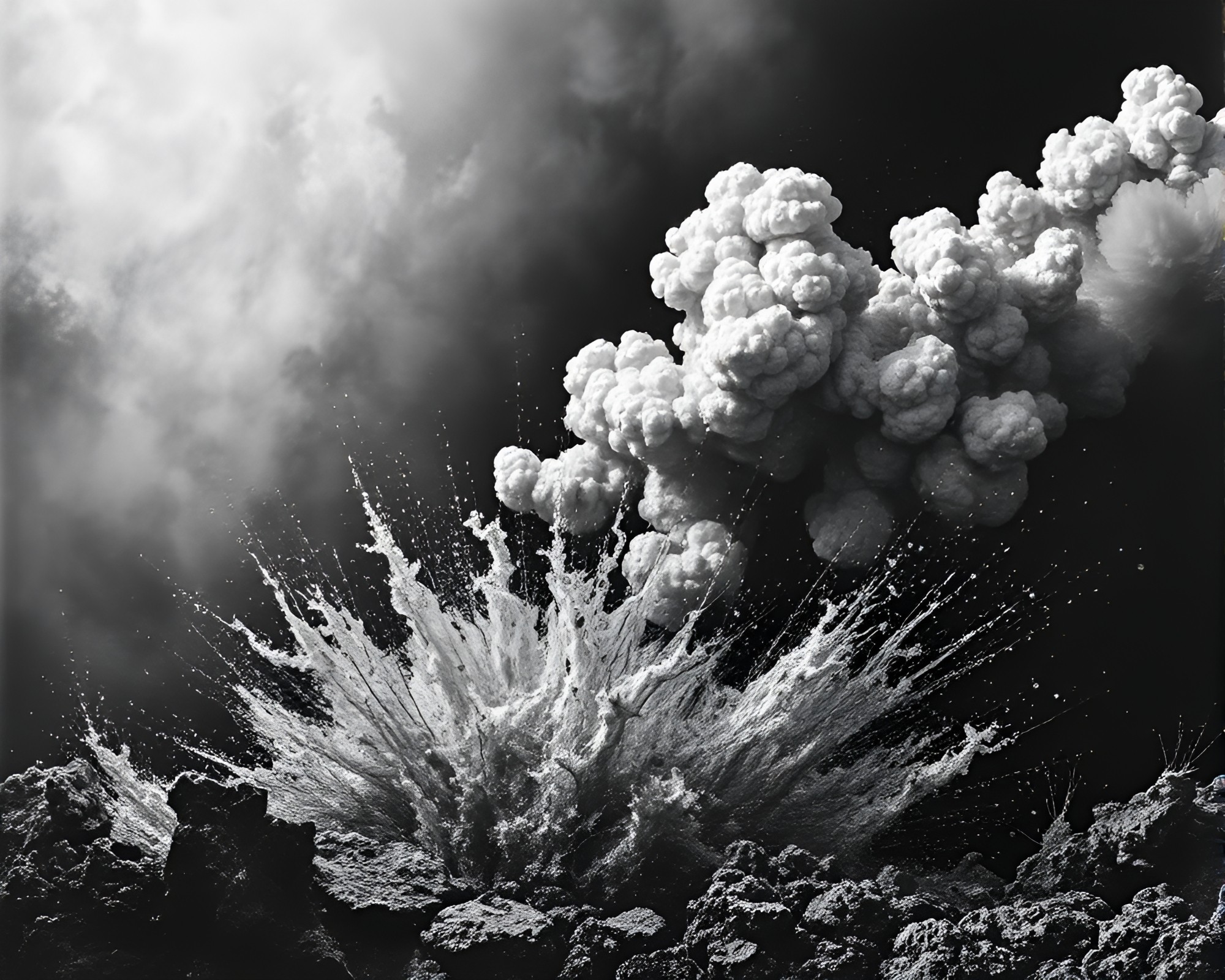 Underwater Volcanic Eruption in Charcoal Lithograph Reef – free AI stock image